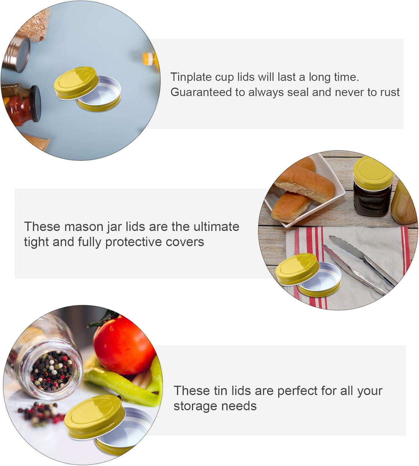 12PCS Metal Jar lids for Mason Jars Leak Free Airtight