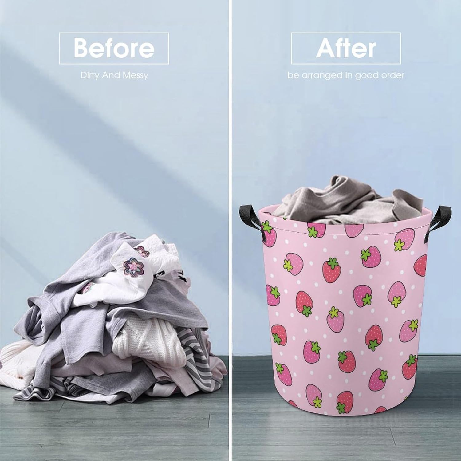 Stylish Pink Strawberry Laundry Hamper for Space-Saving Storage