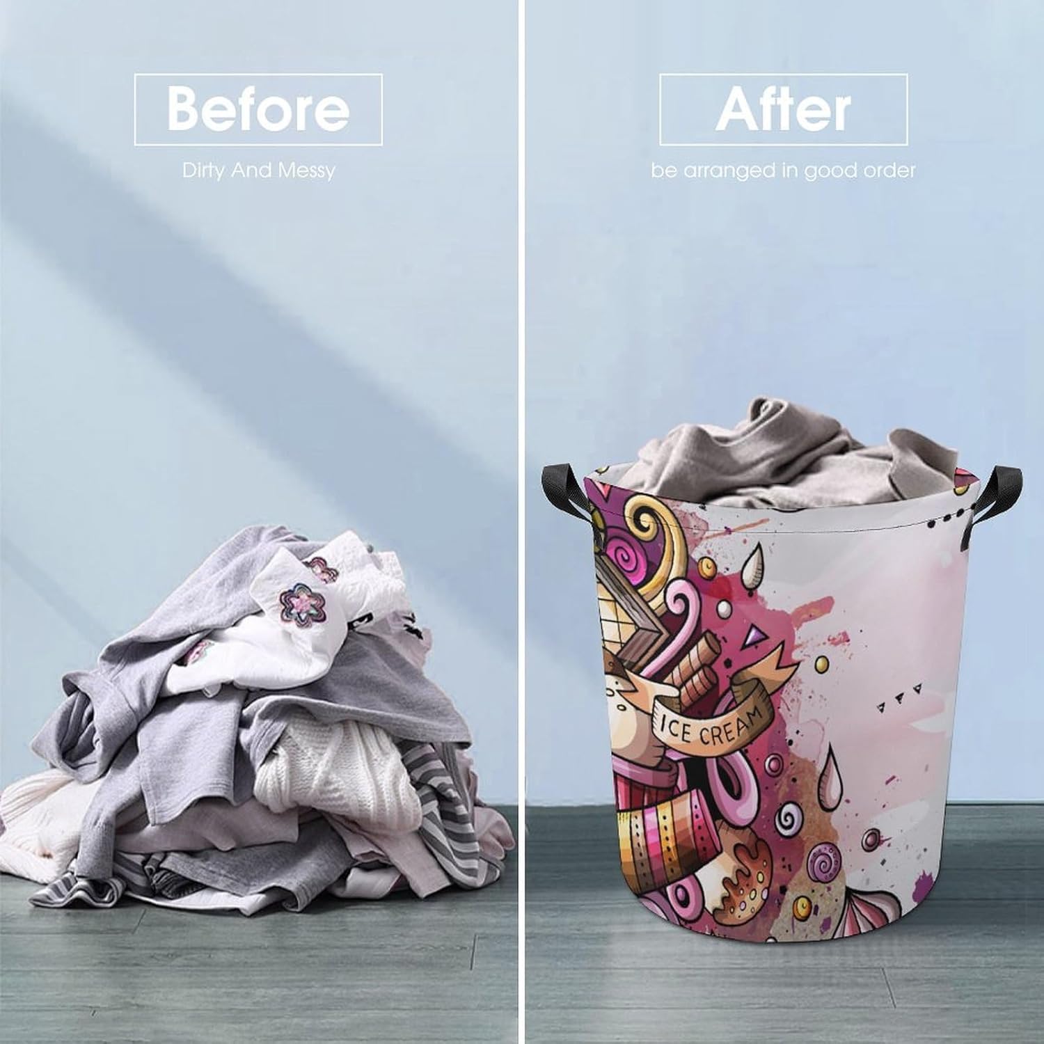 Cartoon Watercolor Ice Cream Laundry Hamper