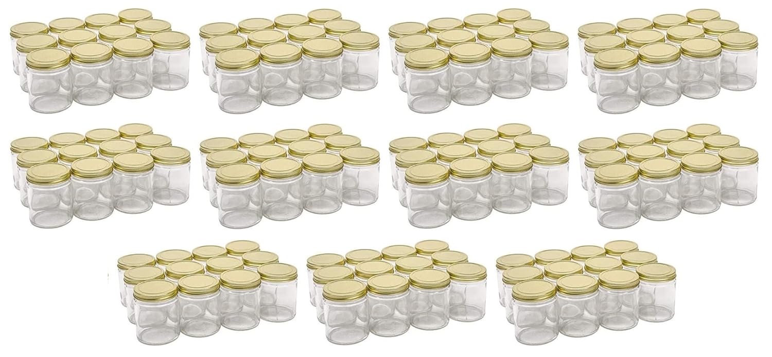 Perfect Mason Jar Canning Set 132 in Case Gold Metal lids 9oz Capacity