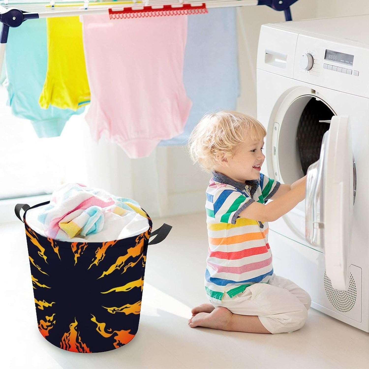 Attractive Fire Black Background Laundry Hamper