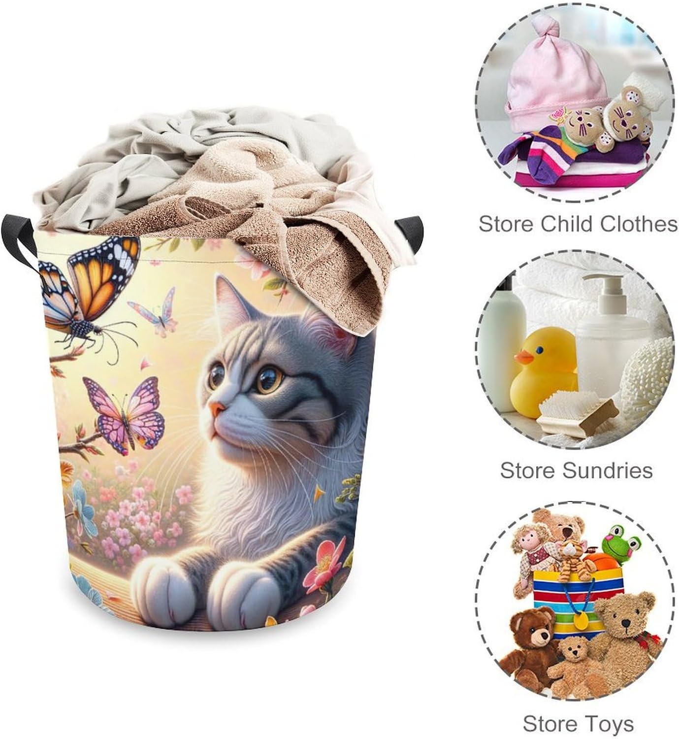 Meiko Cat Spring Butterfly Laundry Hamper Durable Water-Proof Storage Solution