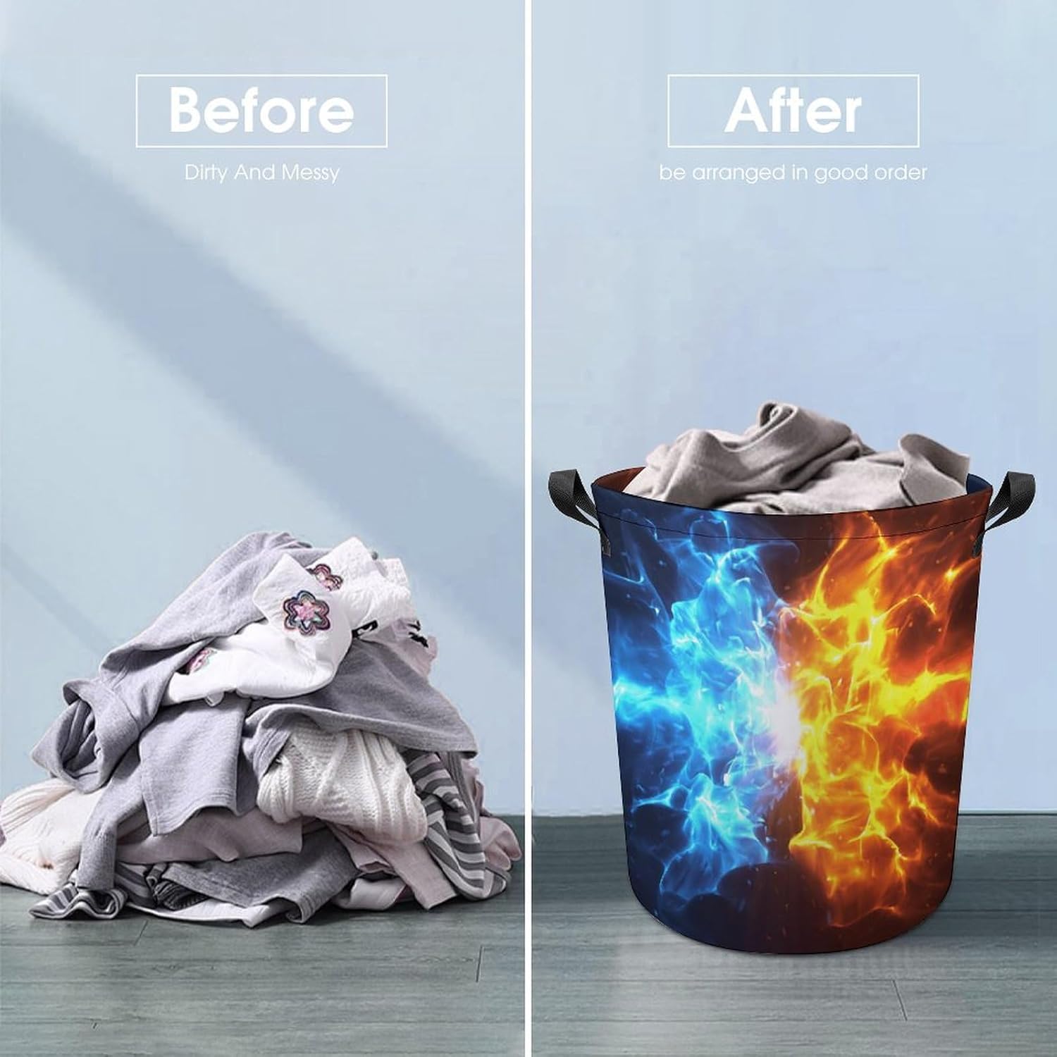 Crashing Blue and Red Flames Multi-functional Laundry Hamper - Durable and Waterproof
