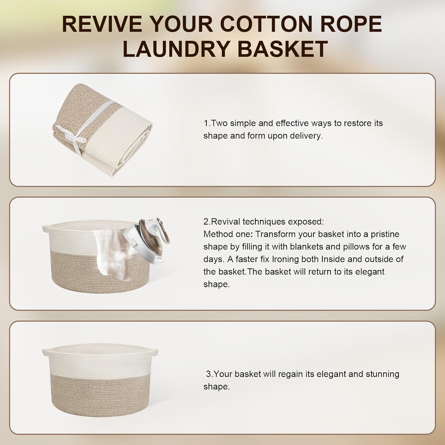 Fixwal Large Rope Laundry BasketSturdy Stylish Storage Basket