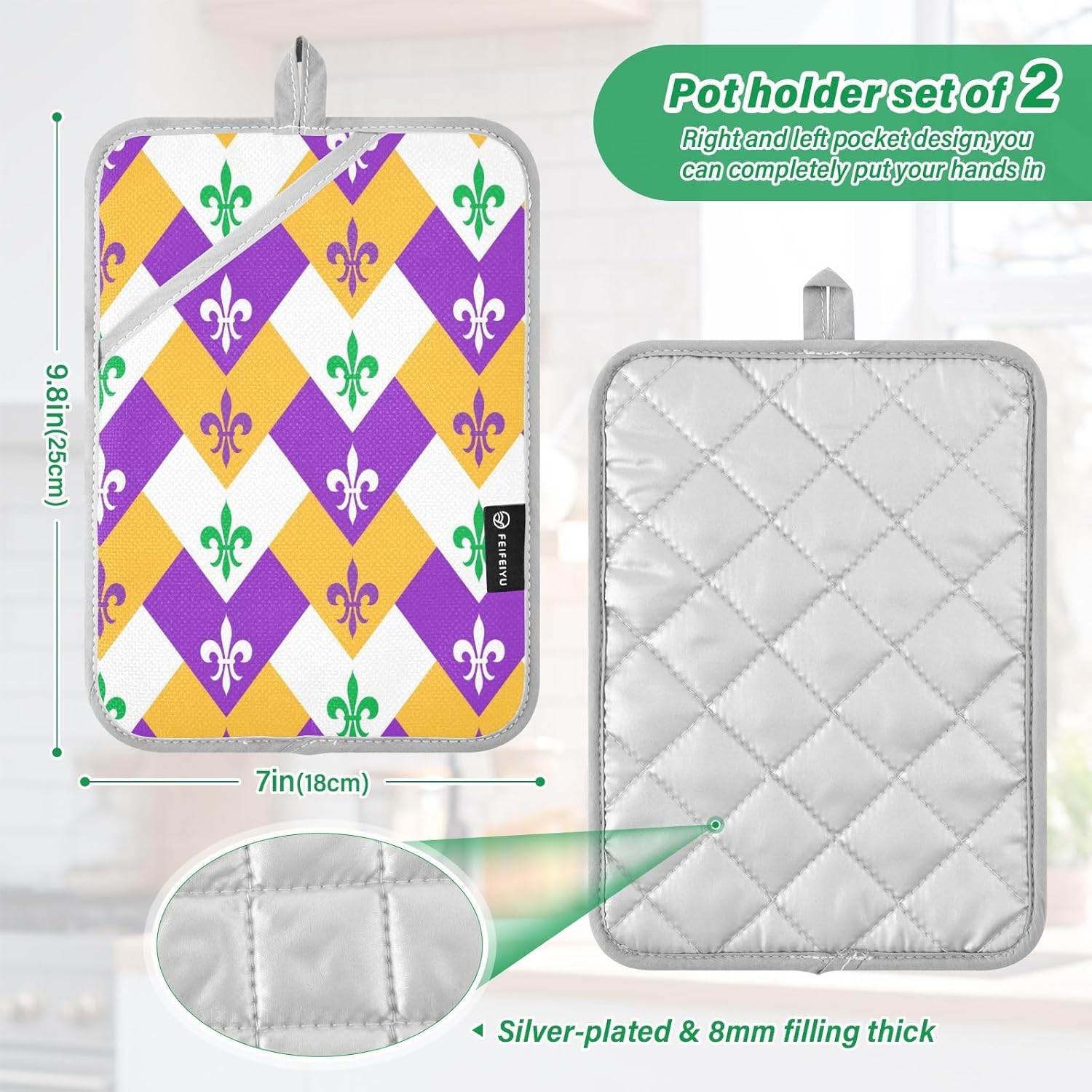Mardi Gras Thermal Potholders Set