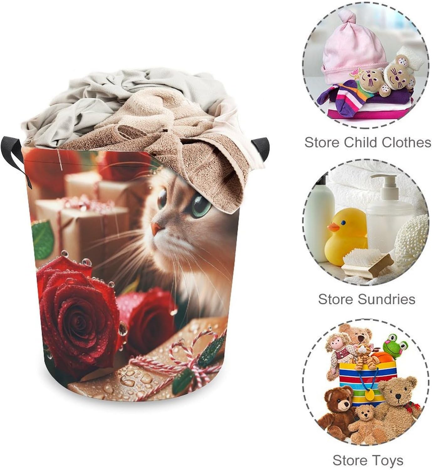 Raindrops Roses Collapsible Cat Laundry Basket
