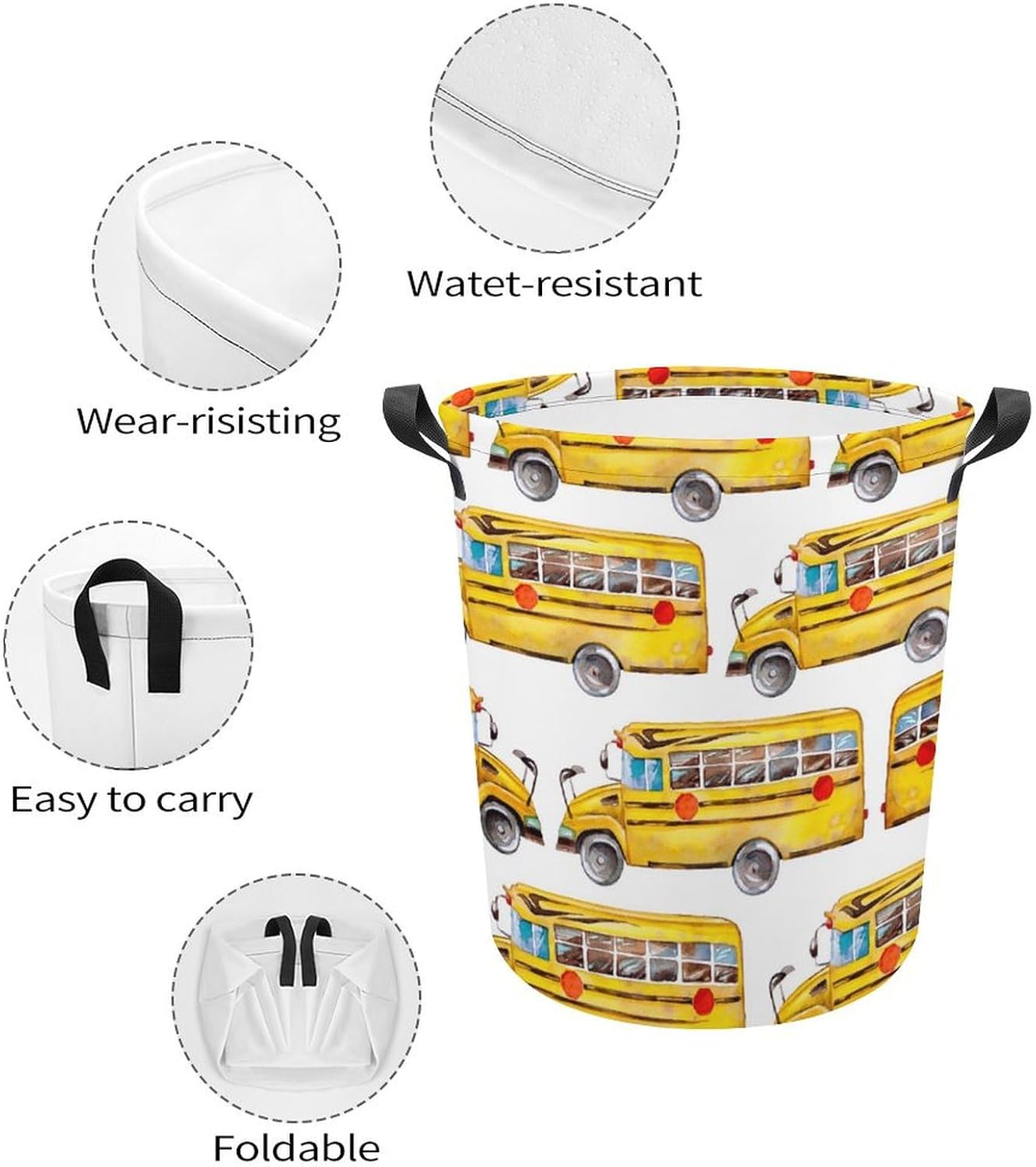 MEIKKO Cute Yellow Bus Laundry Hamper Waterproof Clothes Basket