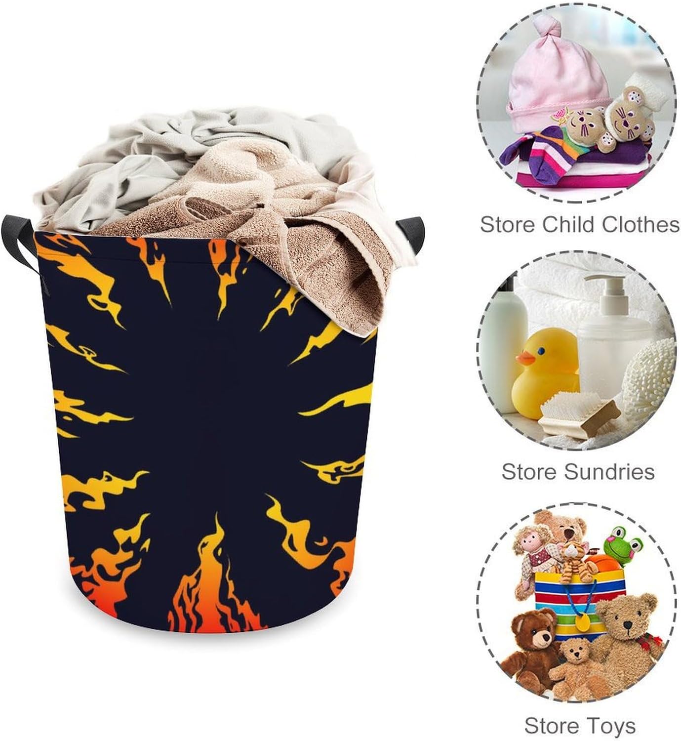 Attractive Fire Black Background Laundry Hamper