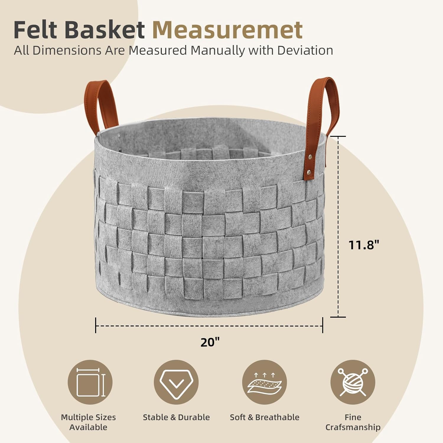 BOLDmonkey Soft Felt Storage Basket Durable Stylish for Home Use