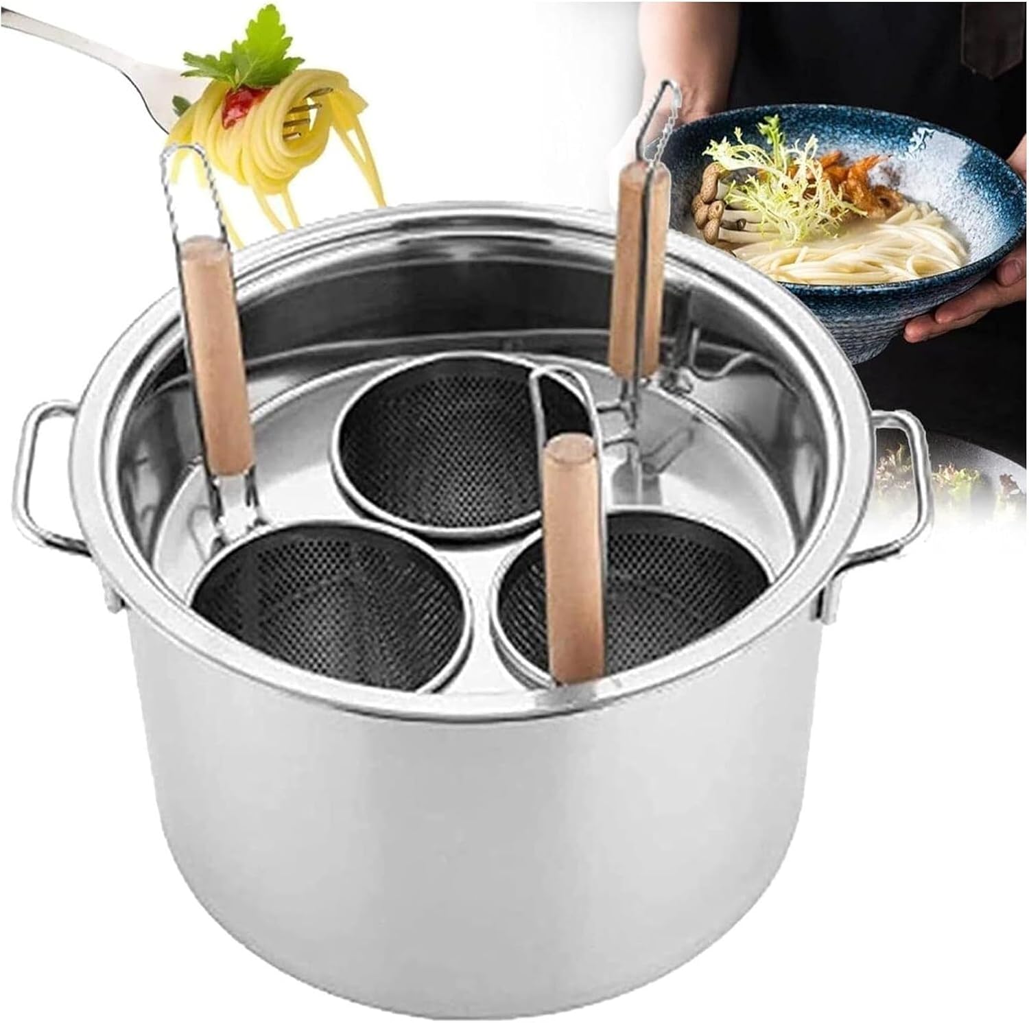Stainless Steel Pasta Cooker - 345 Holes Pasta Pot with Strainer
