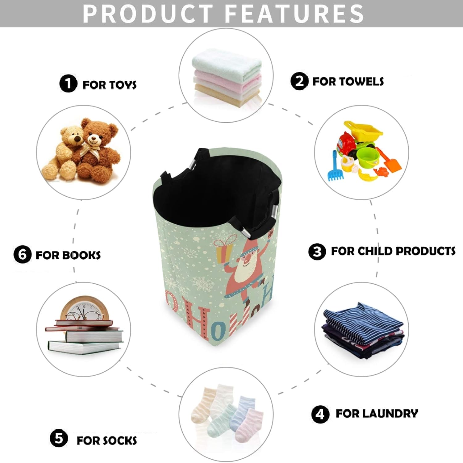 Visesunny Large Capacity Laundry Hamper Basket with Santa Claus Gift Design