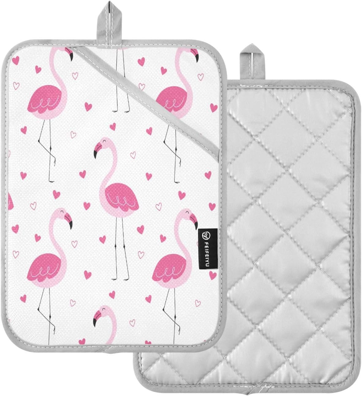 Kcldeci Pink Flamingos Love Heart 2Pack Pot Holder Set