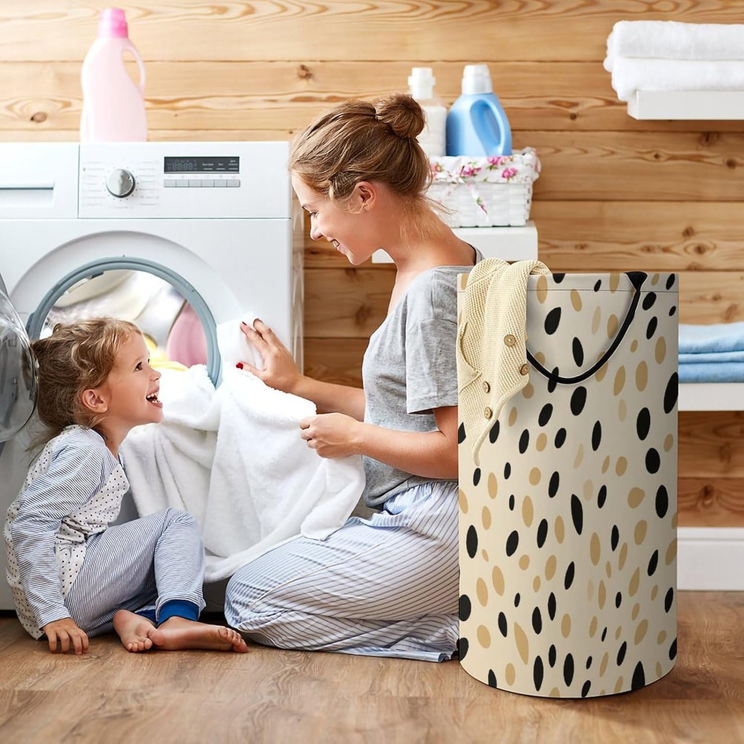 Leopard Print Laundry Basket 87L Extra Large Foldable with Handle
