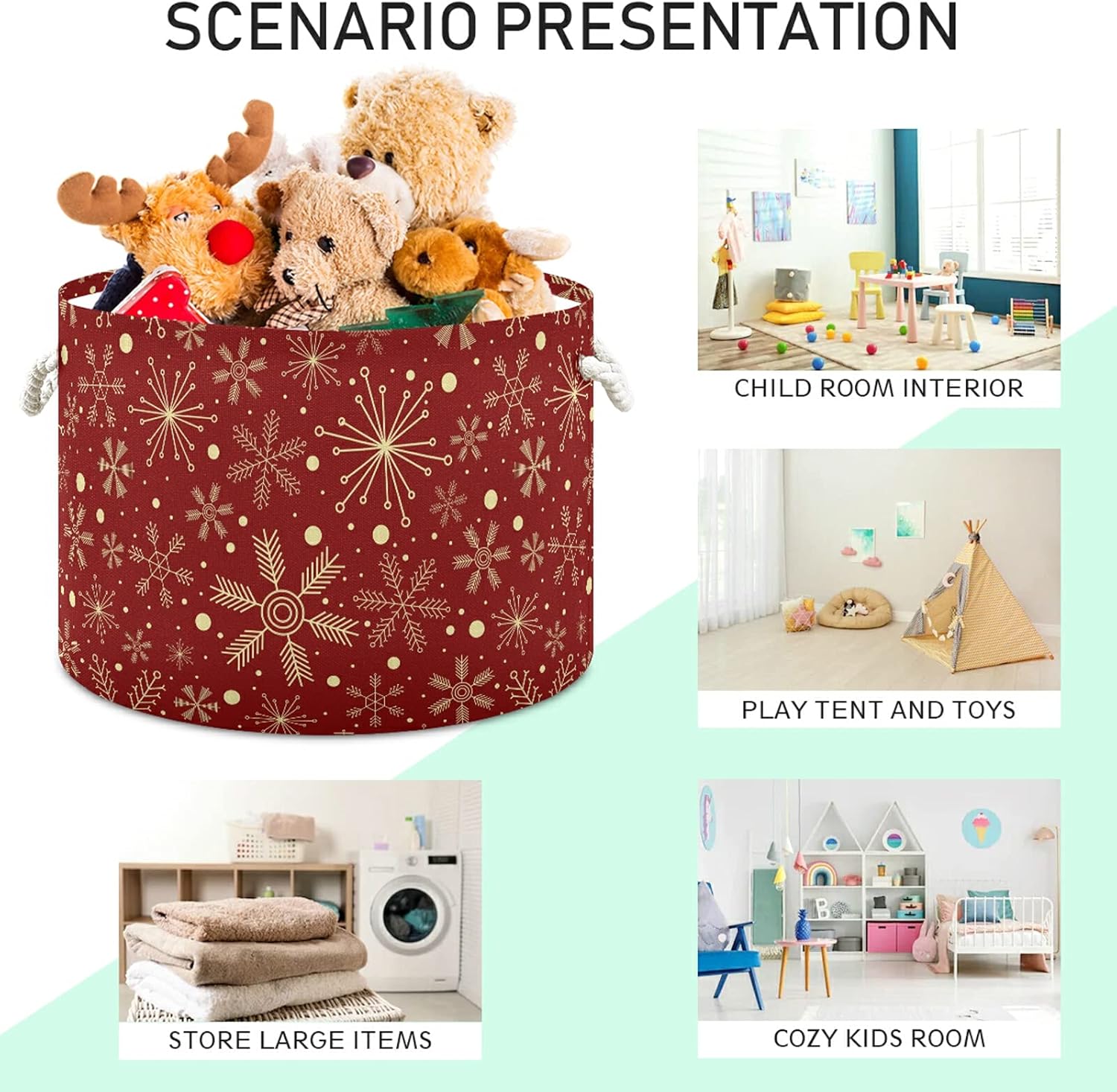 Stylish Christmas Storage Basket for Laundry with Dark Red Snowflakes Design