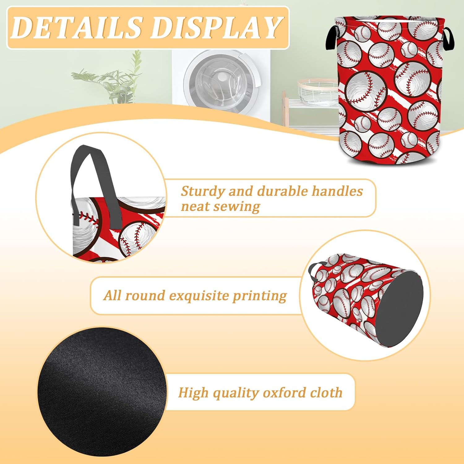 Baseball Texture Water Resistant Folding Laundry Hamper
