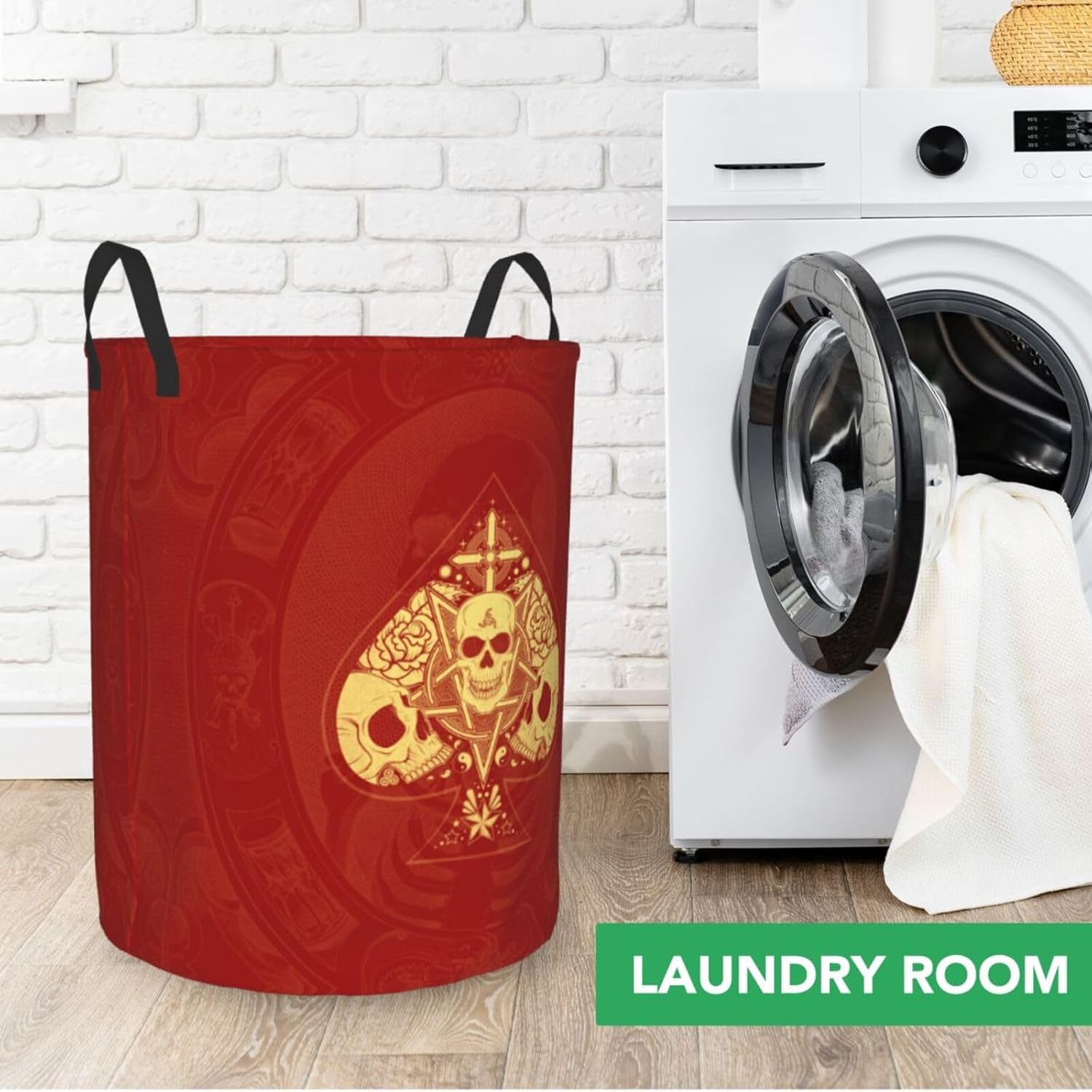 Itin Waterproof Laundry Hamper Red Skull Print S-40L