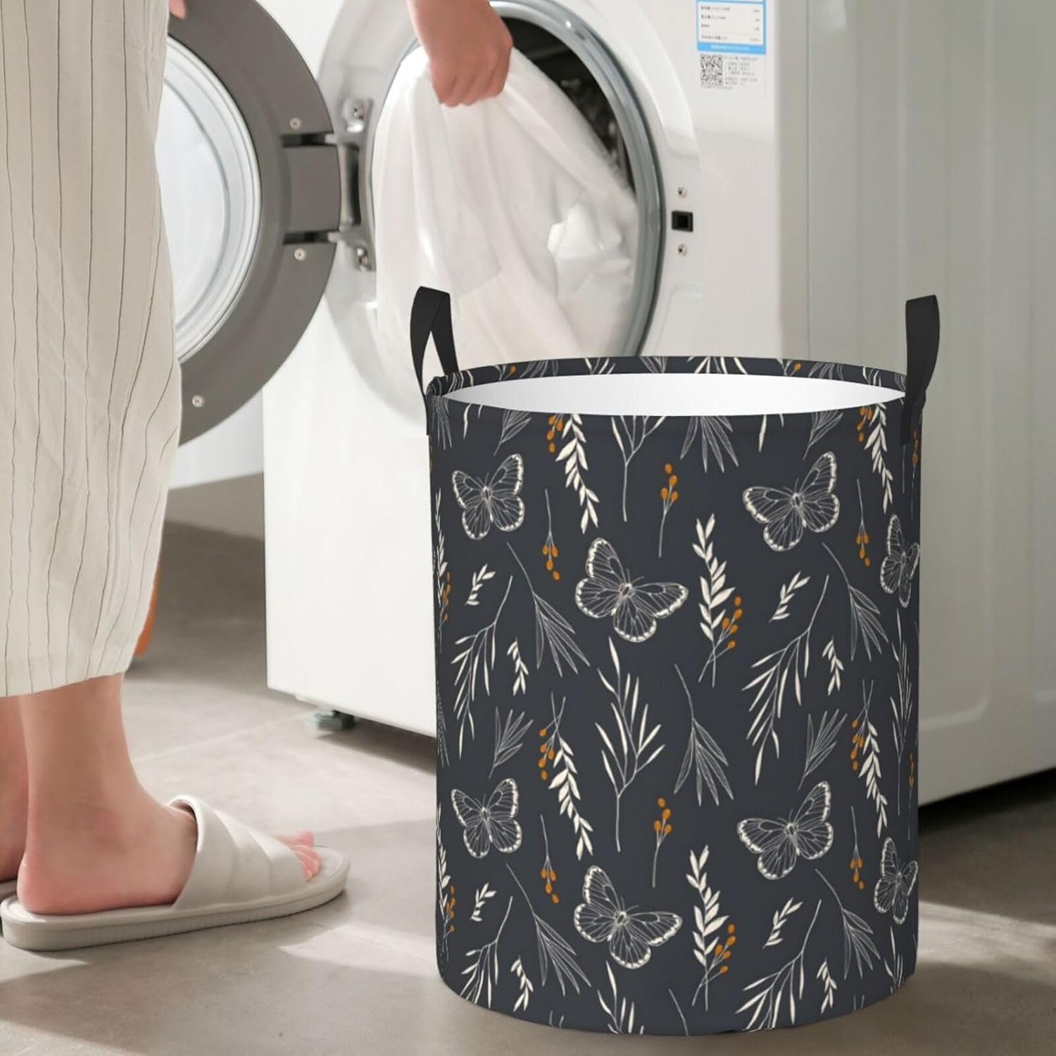 Weekend Get-Away Butterfly Laundry Hamper Collapsible with Handles 100 polyester