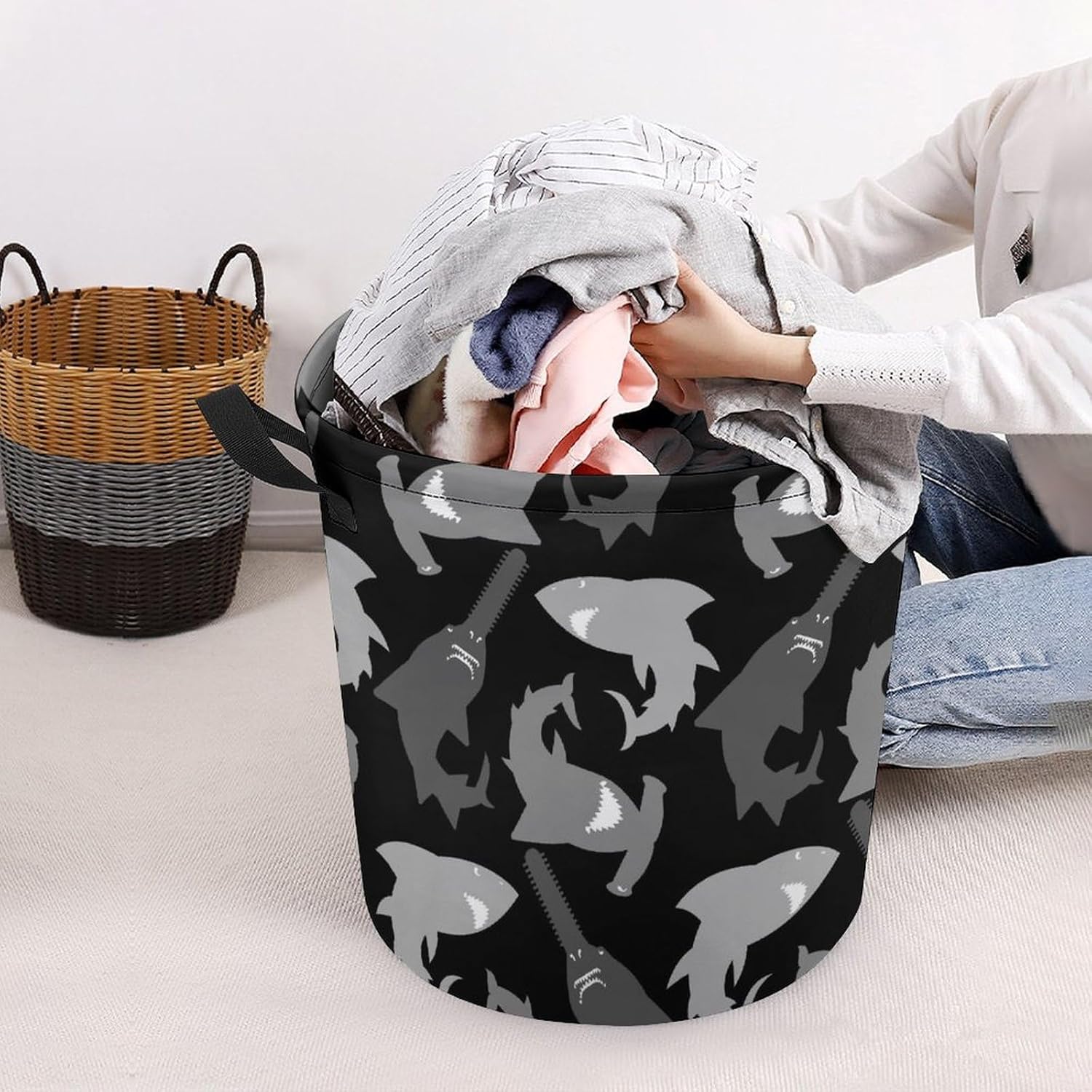 Shark-Design Waterproof Laundry Hamper with Easy Carry Handles