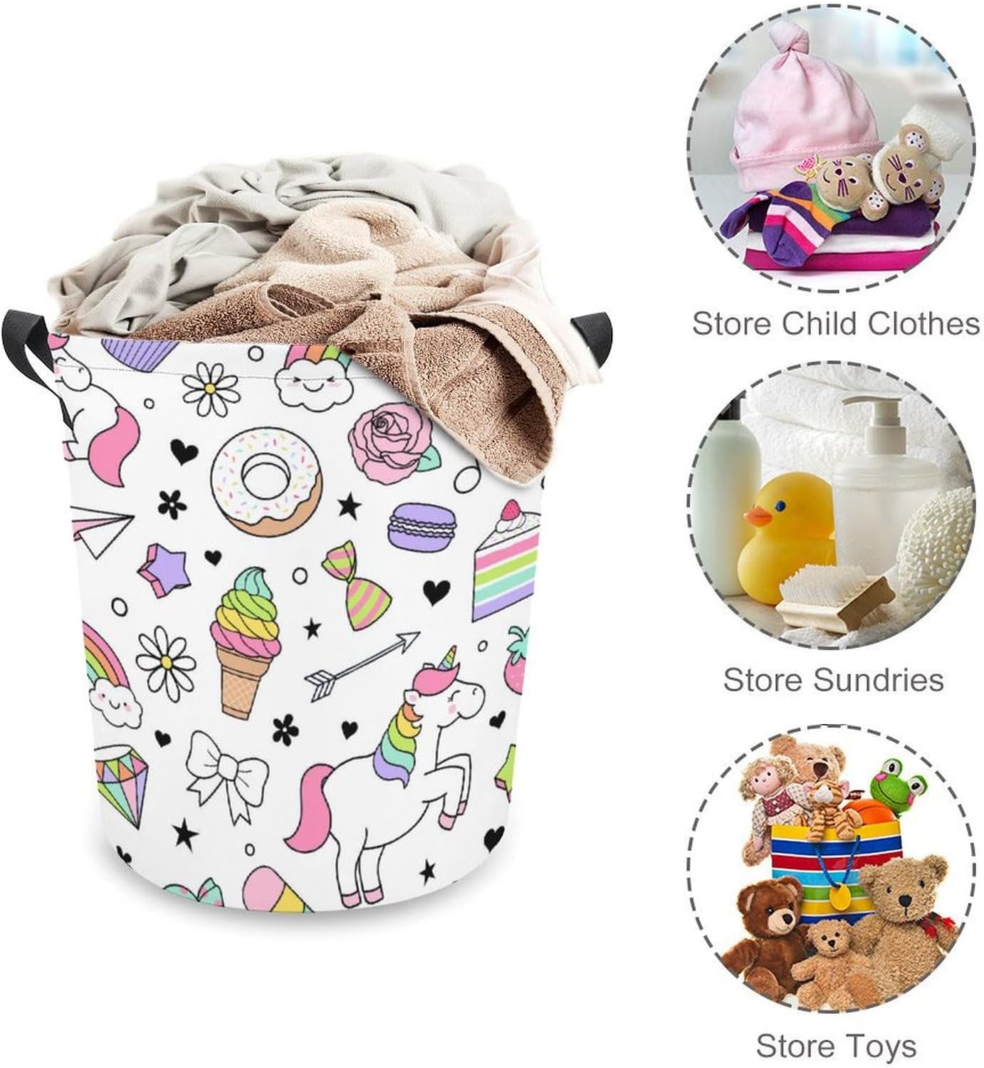 Unicorn Dessert Laundry Hamper Waterproof Easy to Carry