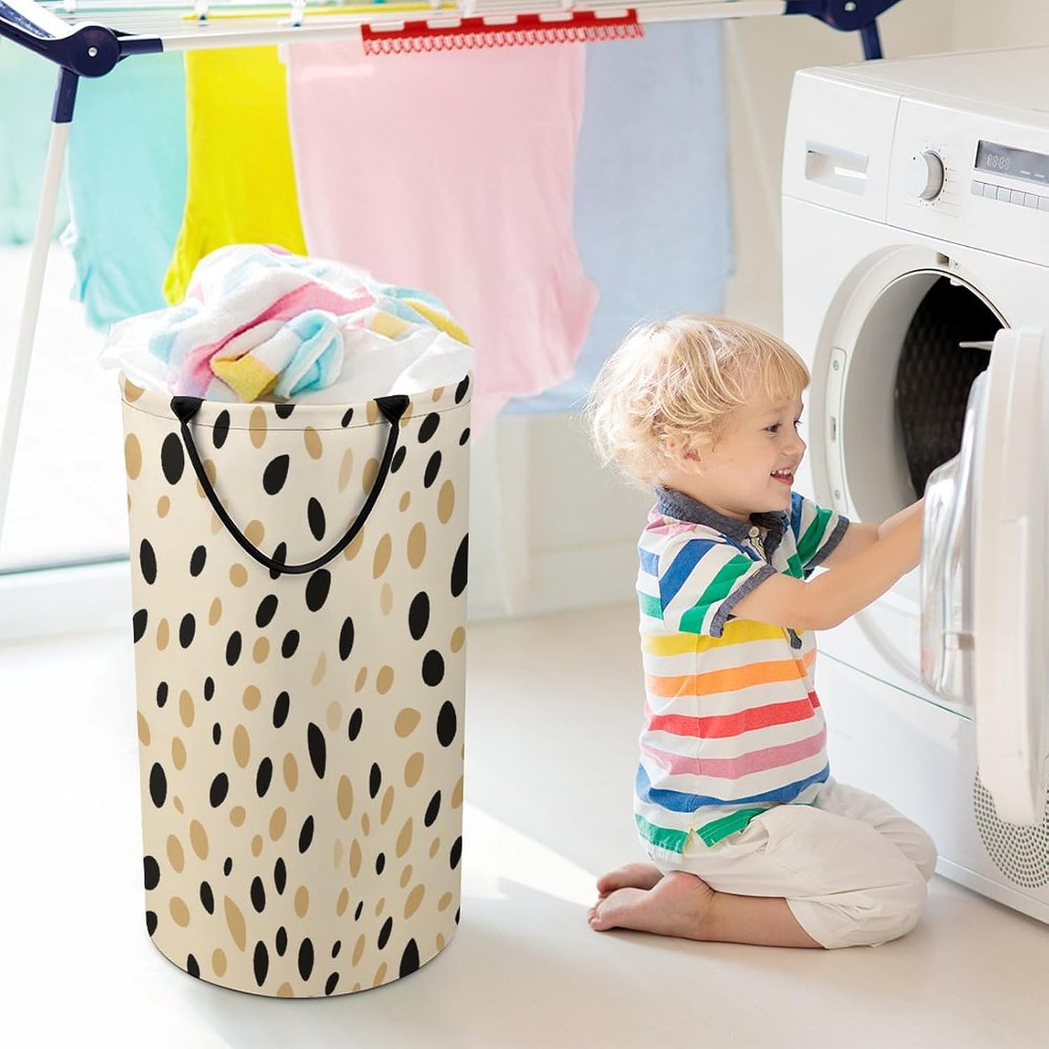 Leopard Print Laundry Basket 87L Extra Large Foldable with Handle