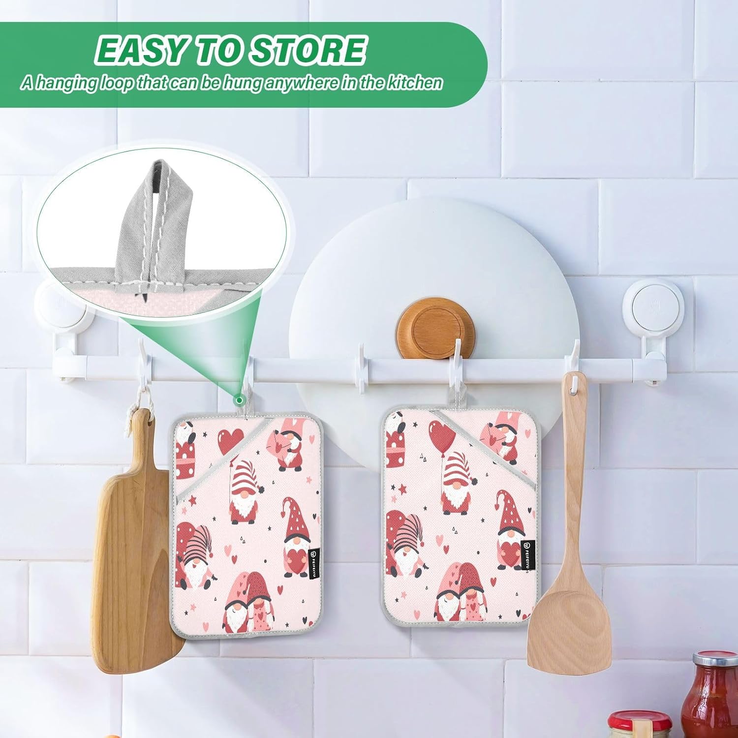 Kcldeci 2 Pack Cute Heart Gnomes Oven Mitts
