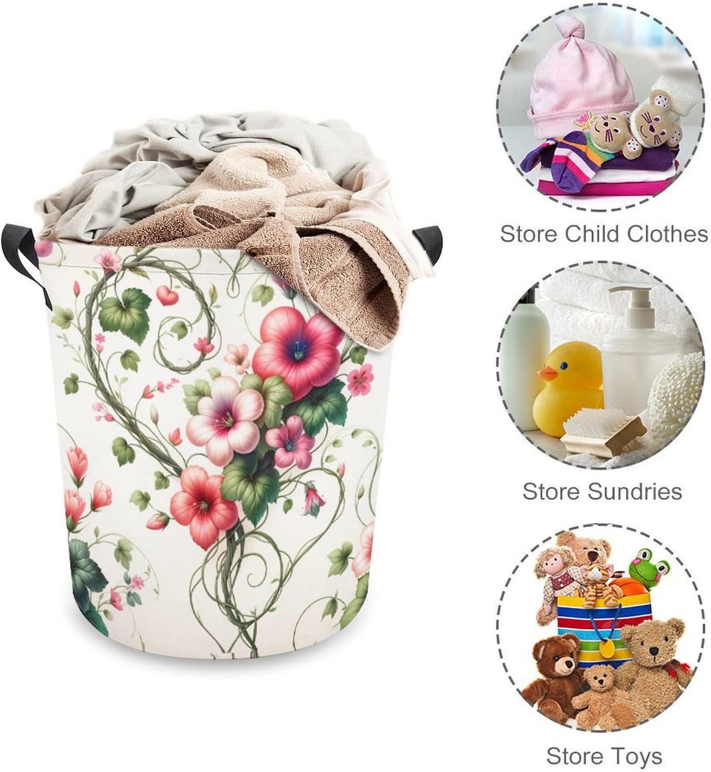 Heart Flowers Spring Laundry Hamper Waterproof Easy Carry by MEIKKO