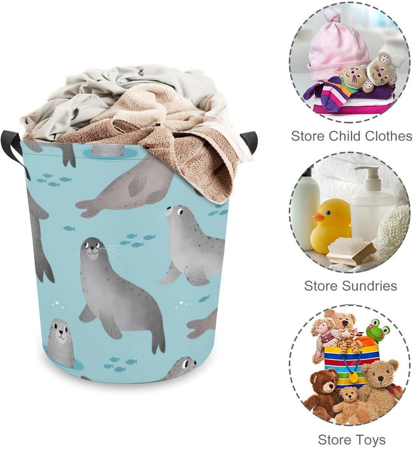 Meikko Durable Waterproof Cartoon laundry Hamper w Easy Carry Handles