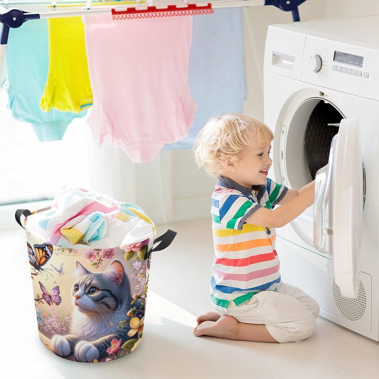 Meiko Cat Spring Butterfly Laundry Hamper Durable Water-Proof Storage Solution