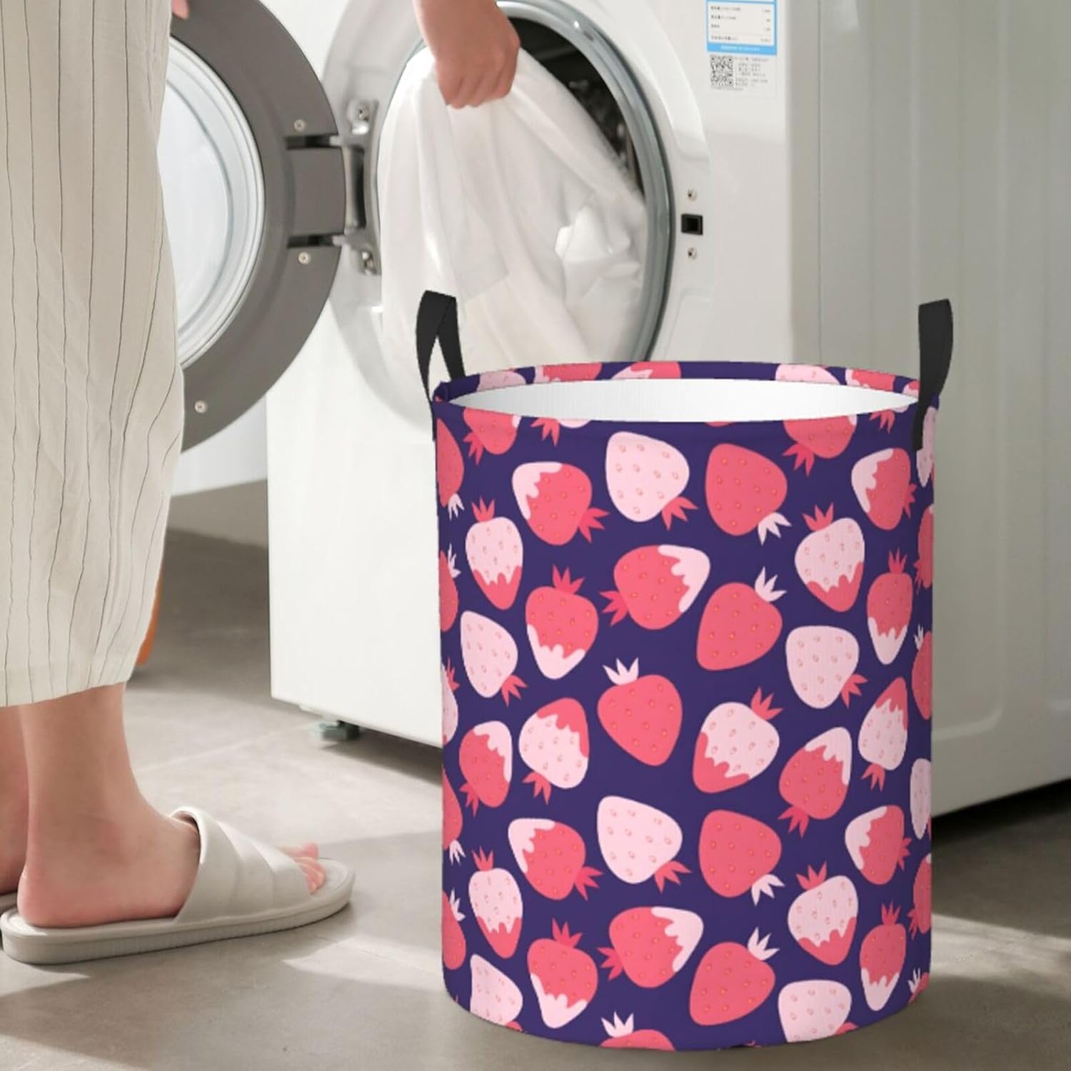 Strawberry Collapsible Laundry Basket w Handles Easy Carry Storage Organizer