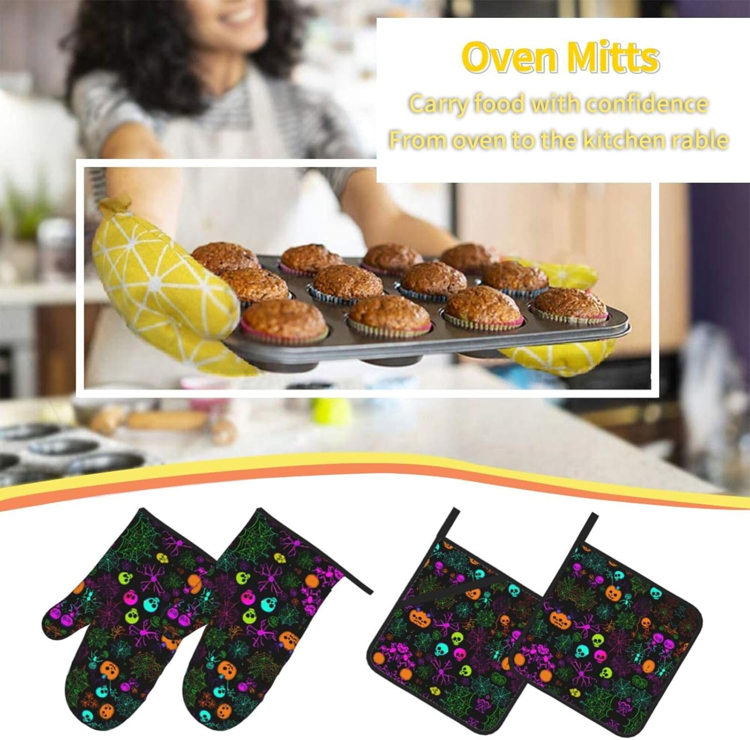 Halloween Oven Mitts Pot Holders Set