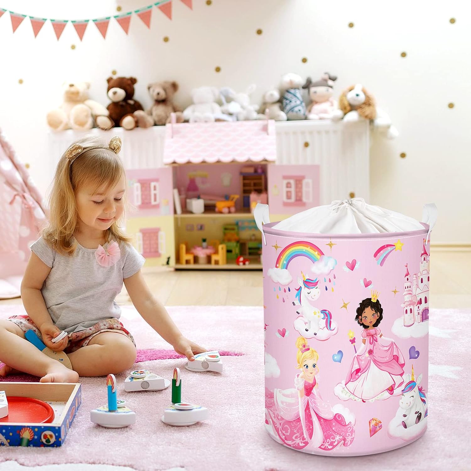 Clastyle Princess Unicorn Pink Girls Storage Basket