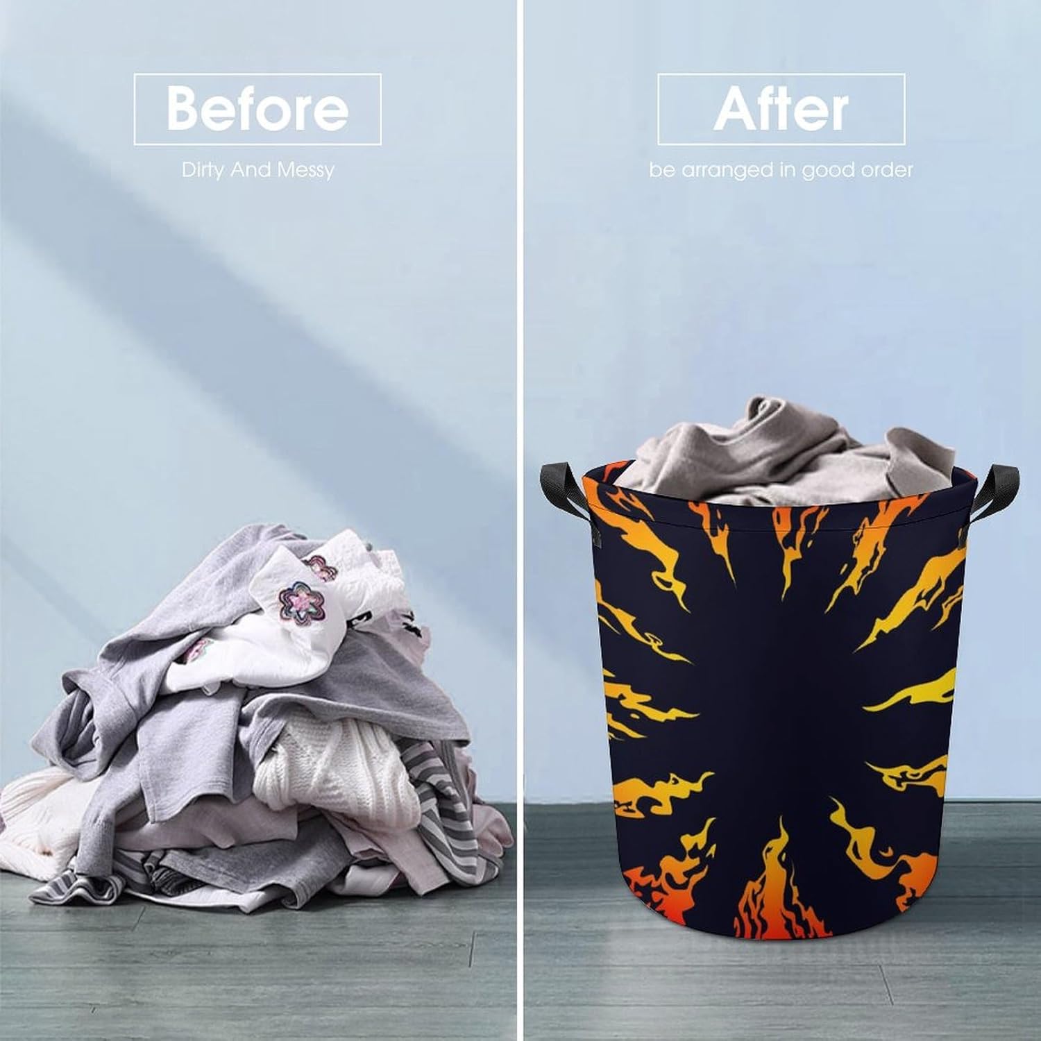 Attractive Fire Black Background Laundry Hamper