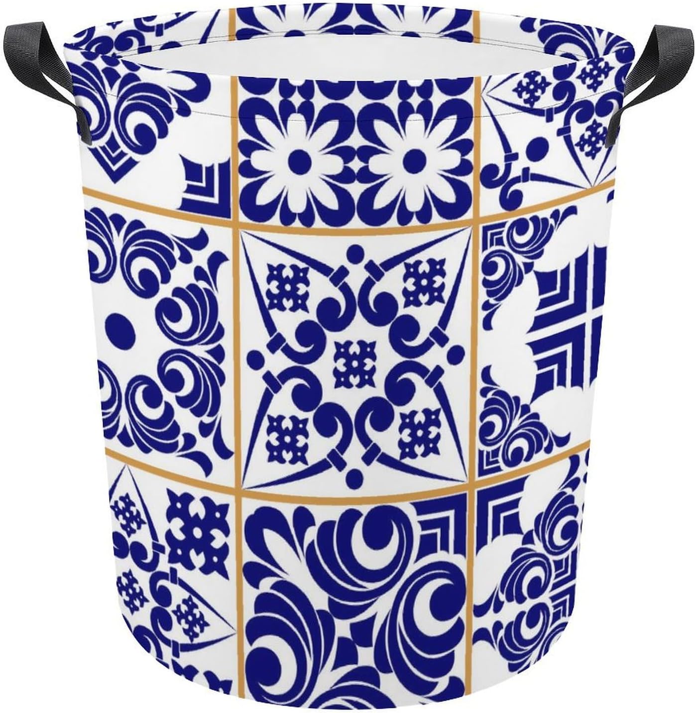 Blue Patchwork Tile Laundry Basket