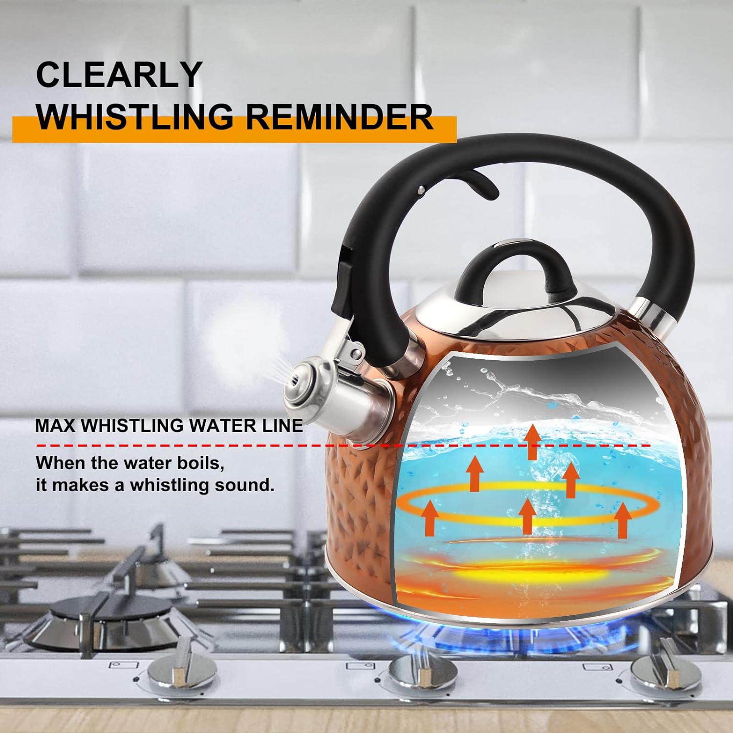 Sturdy Copper Tea Kettle with Unique Buttons and Whistle