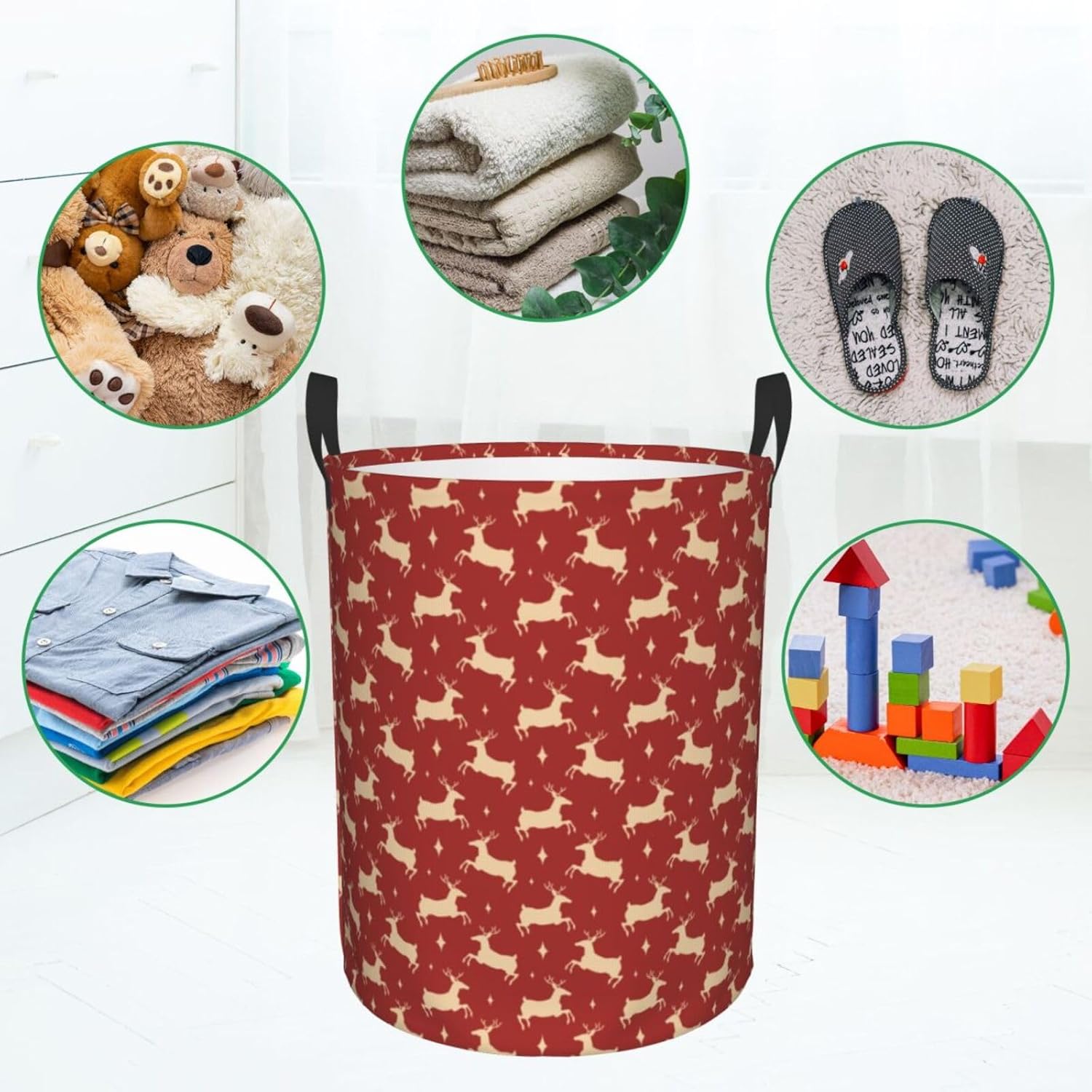 Itin Waterproof Laundry Basket Red Print Durable Storage Solution