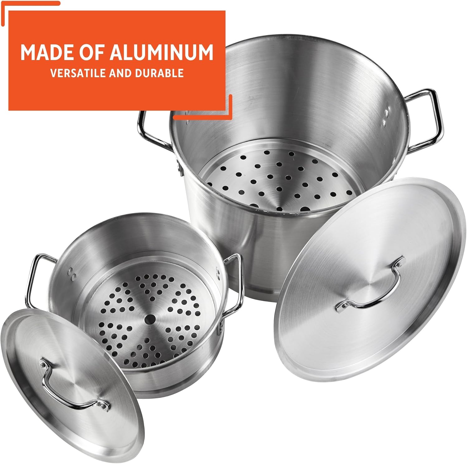 IMUSA Aluminum Steamer Dual Set 32 Qt and 10 Qt Silver