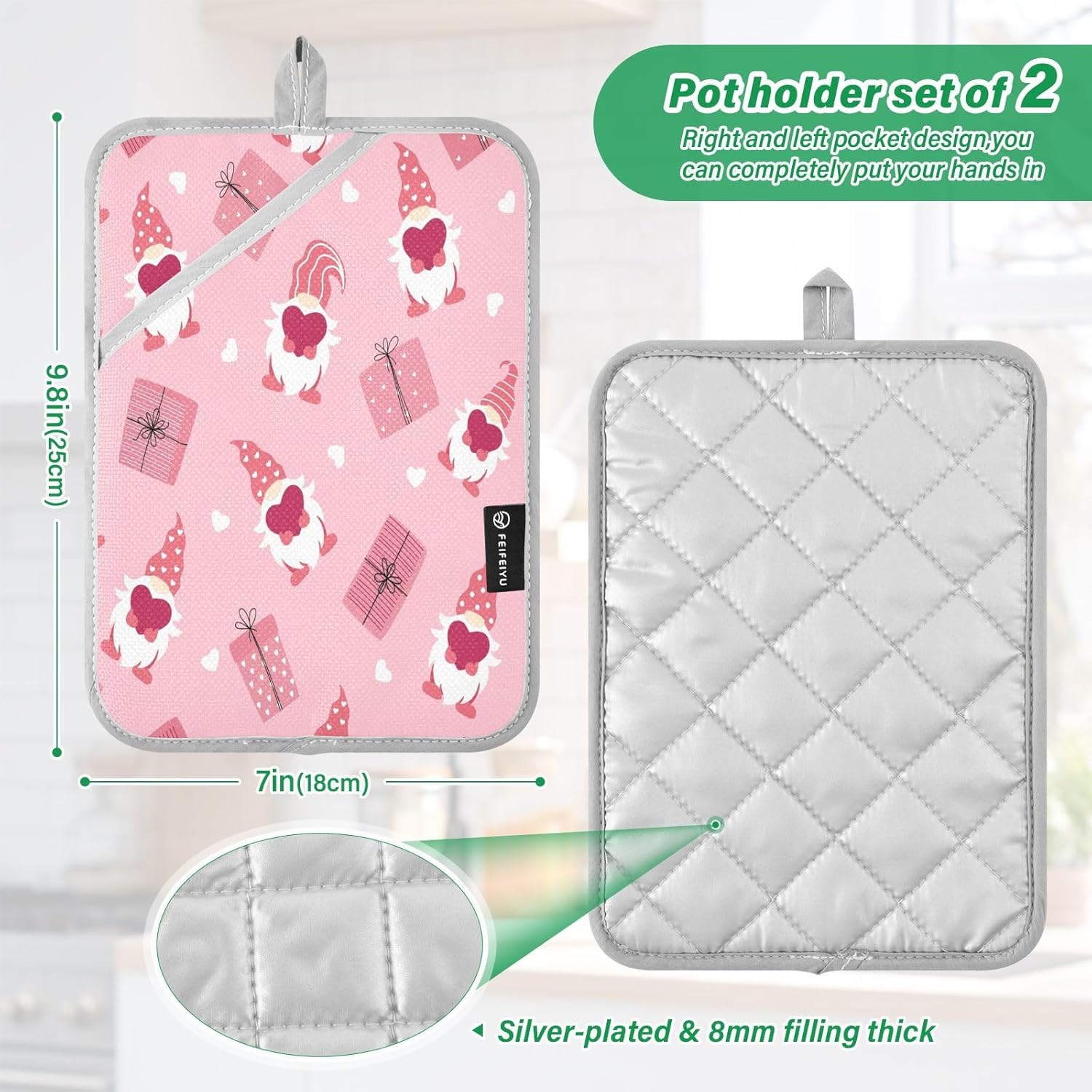 Gnome and Heart Potholders Heat-Resistant 2-Pack