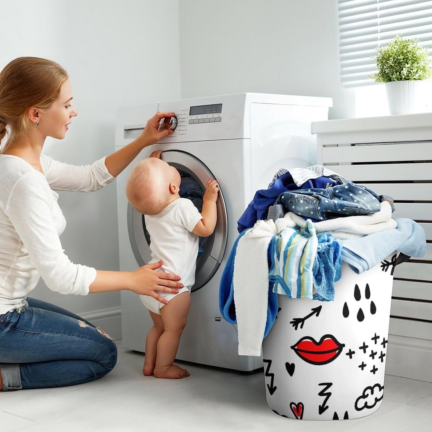 Red Lip Arrows Collapsible Laundry Basket Waterproof Durable for Easy Storage