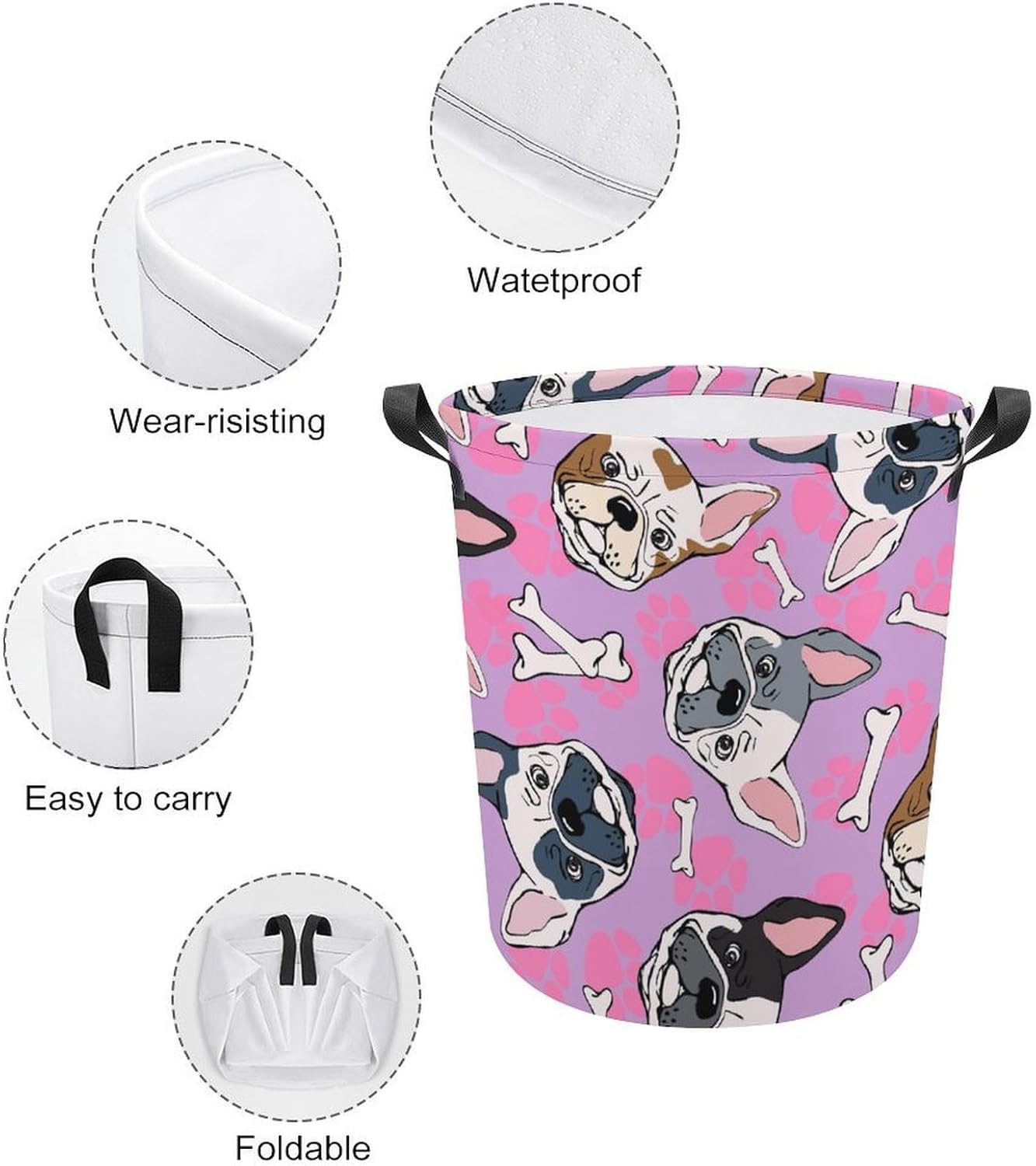 MEIKKO French Bulldog Waterproof Folding laundry Bin 173x138