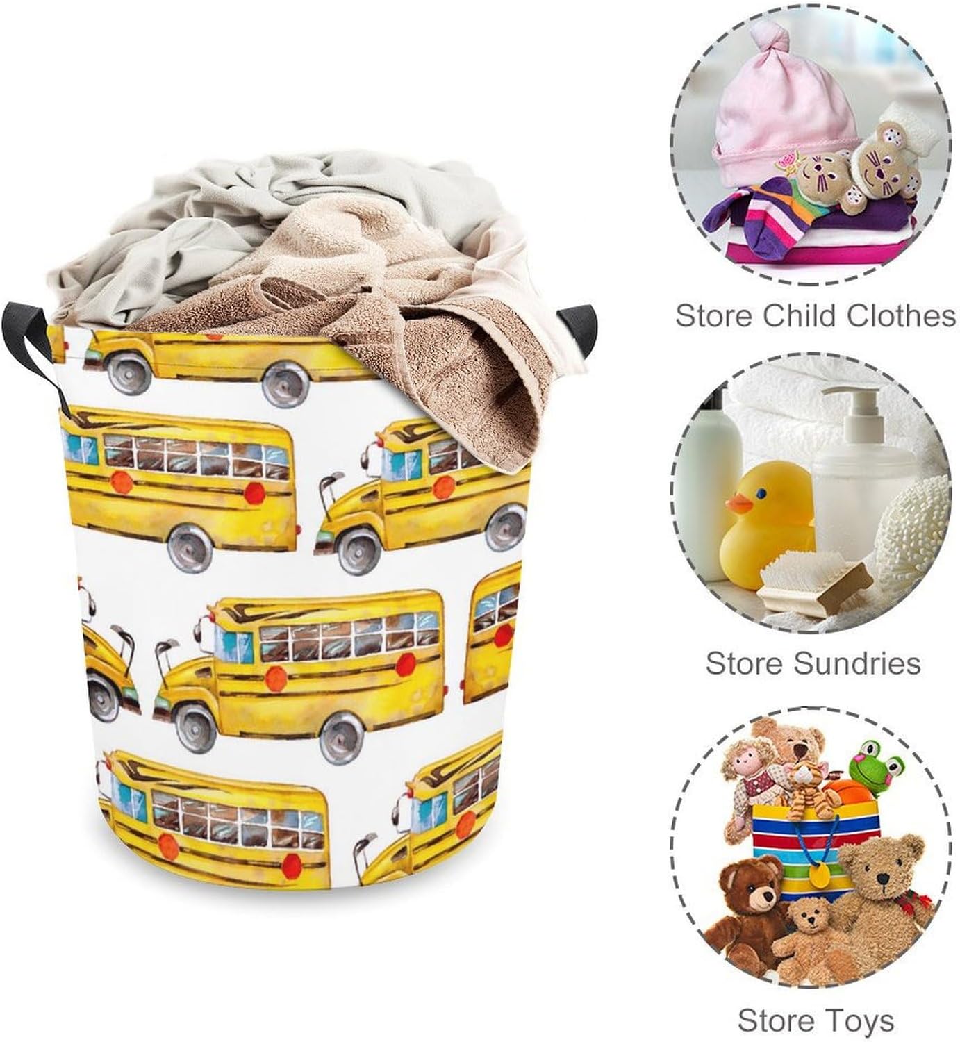 MEIKKO Cute Yellow Bus Laundry Hamper Waterproof Clothes Basket
