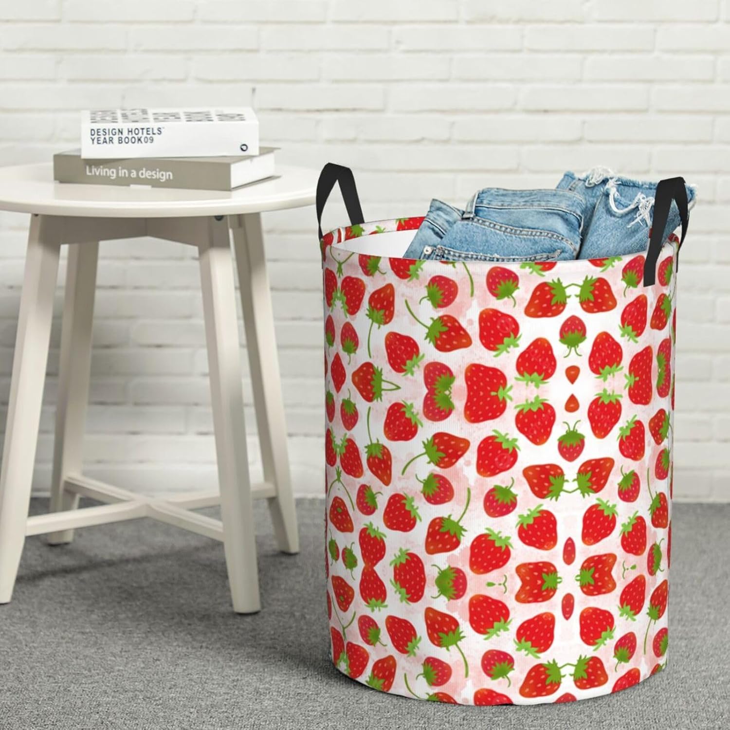 Strawberry Circular Hamper - Medium Storage Basket for Laundry and More