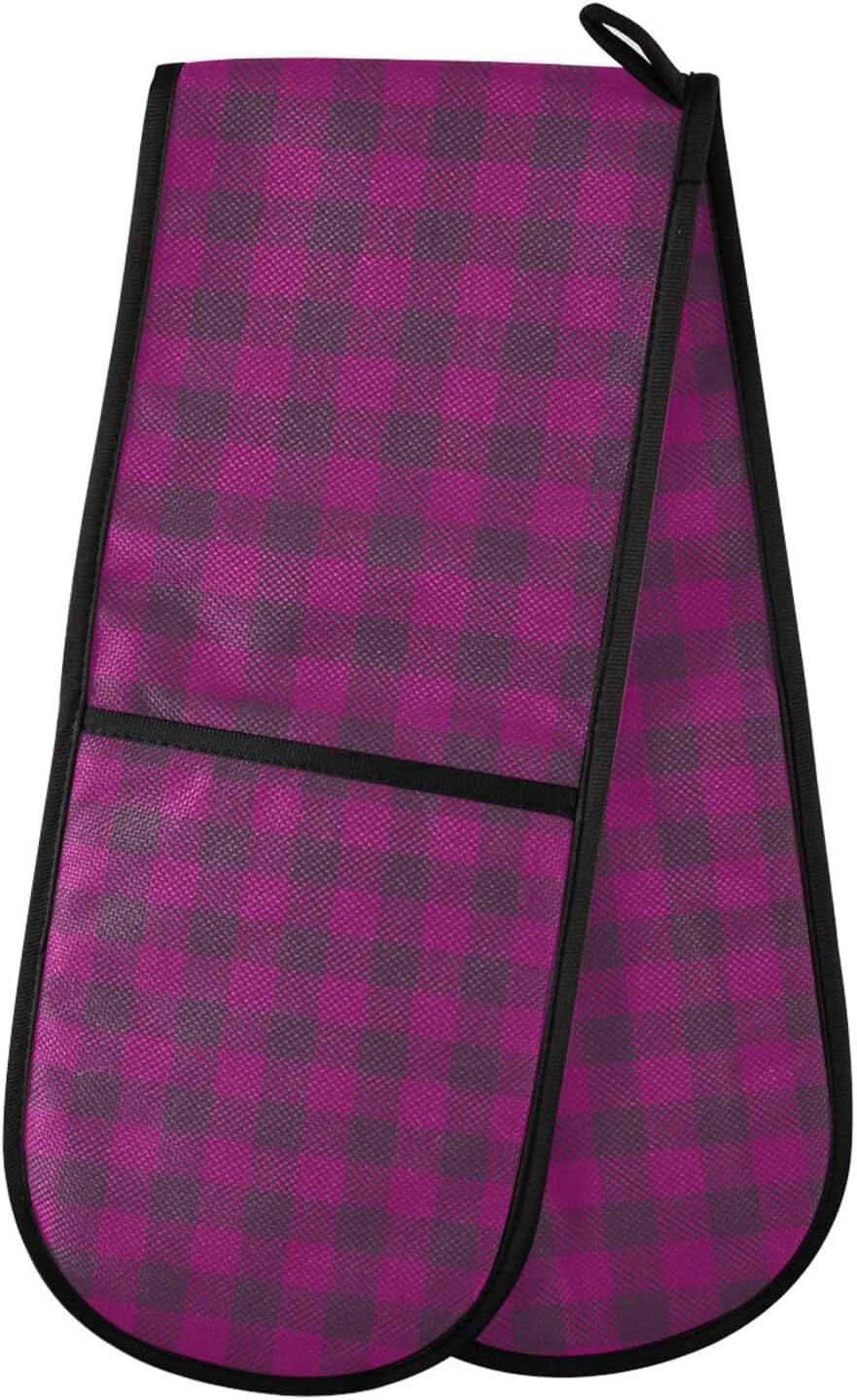 Violet Buffalo Plaid Halloween Oven Mitts Extra Long Soft and Non-Slip