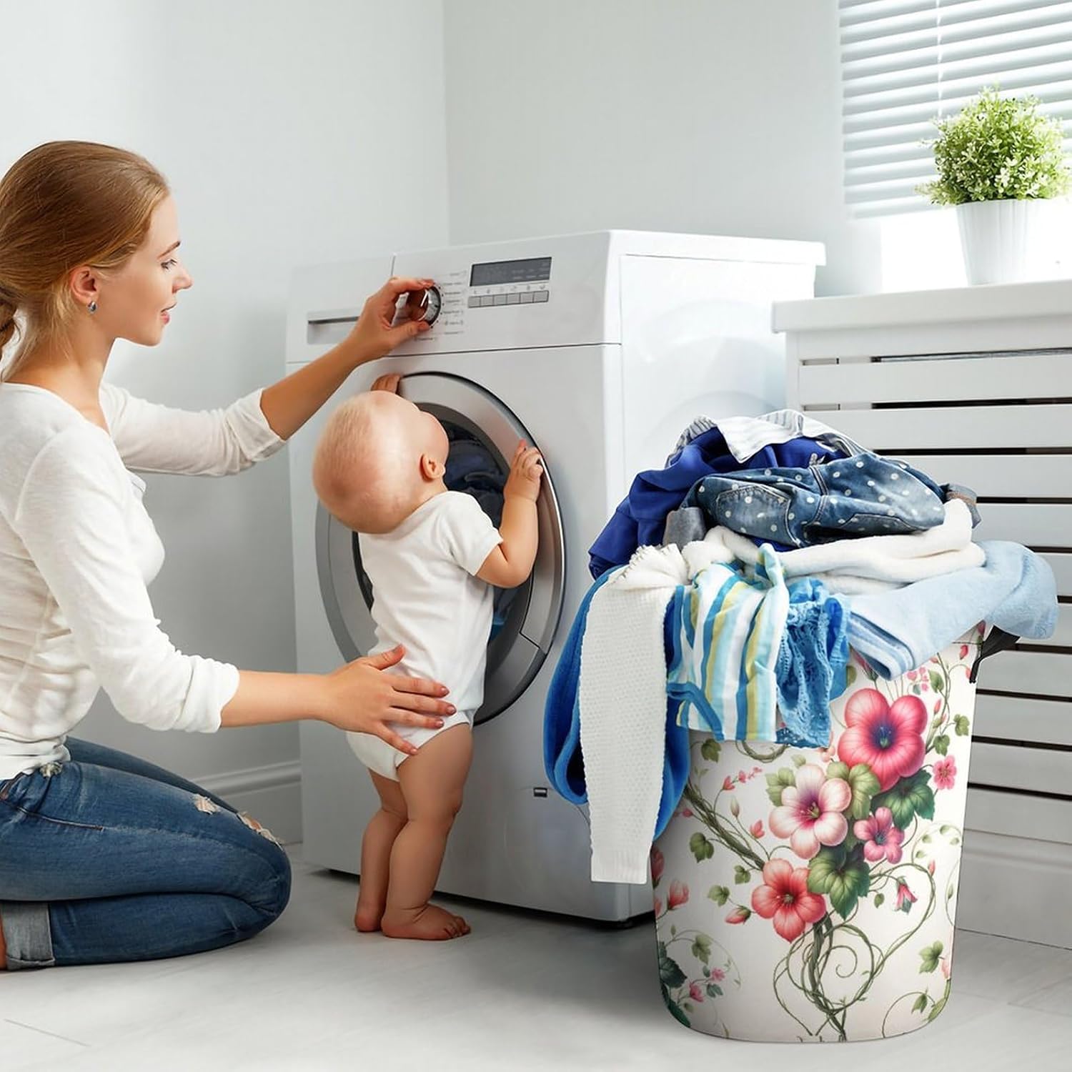 Heart Flowers Spring Laundry Hamper Waterproof Easy Carry by MEIKKO