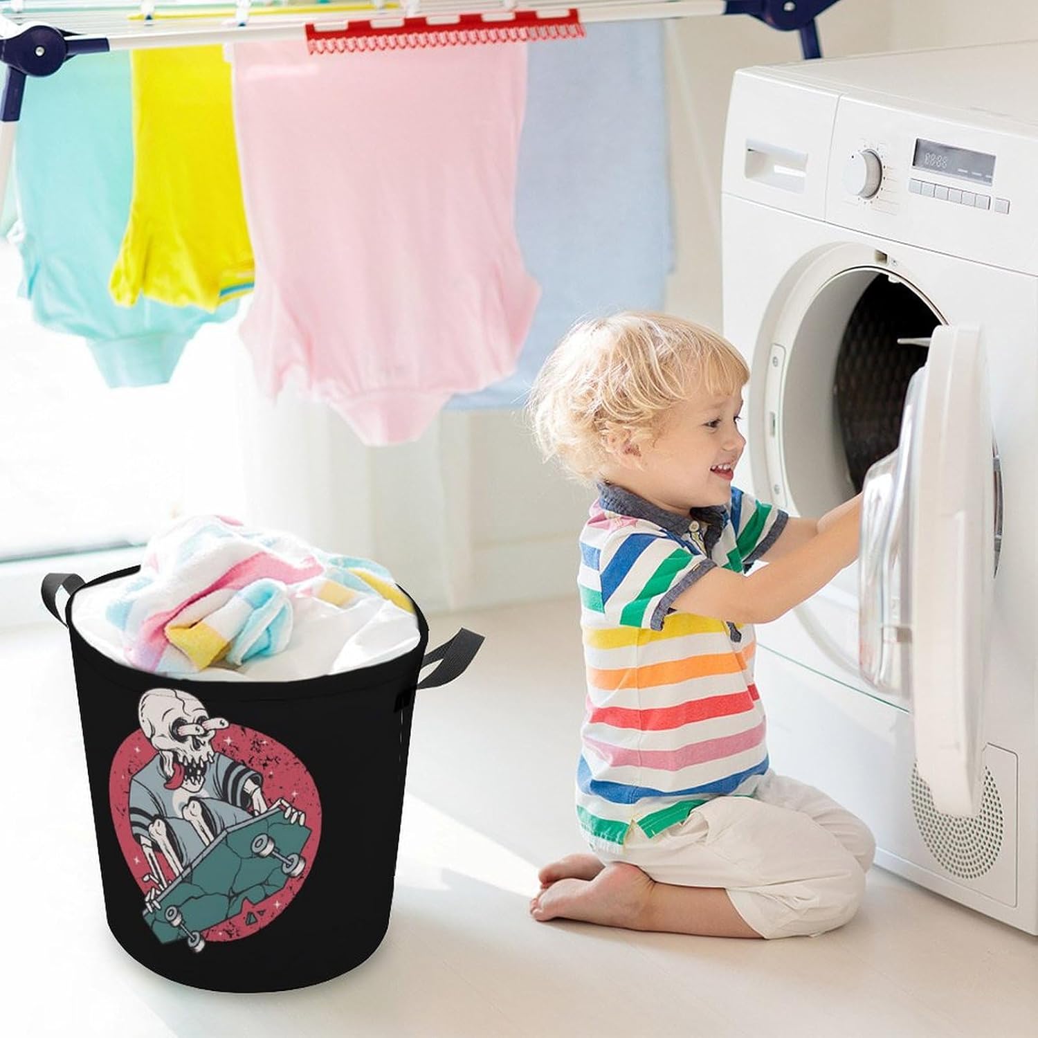 Skull Skateboard Laundry Hamper Waterproof