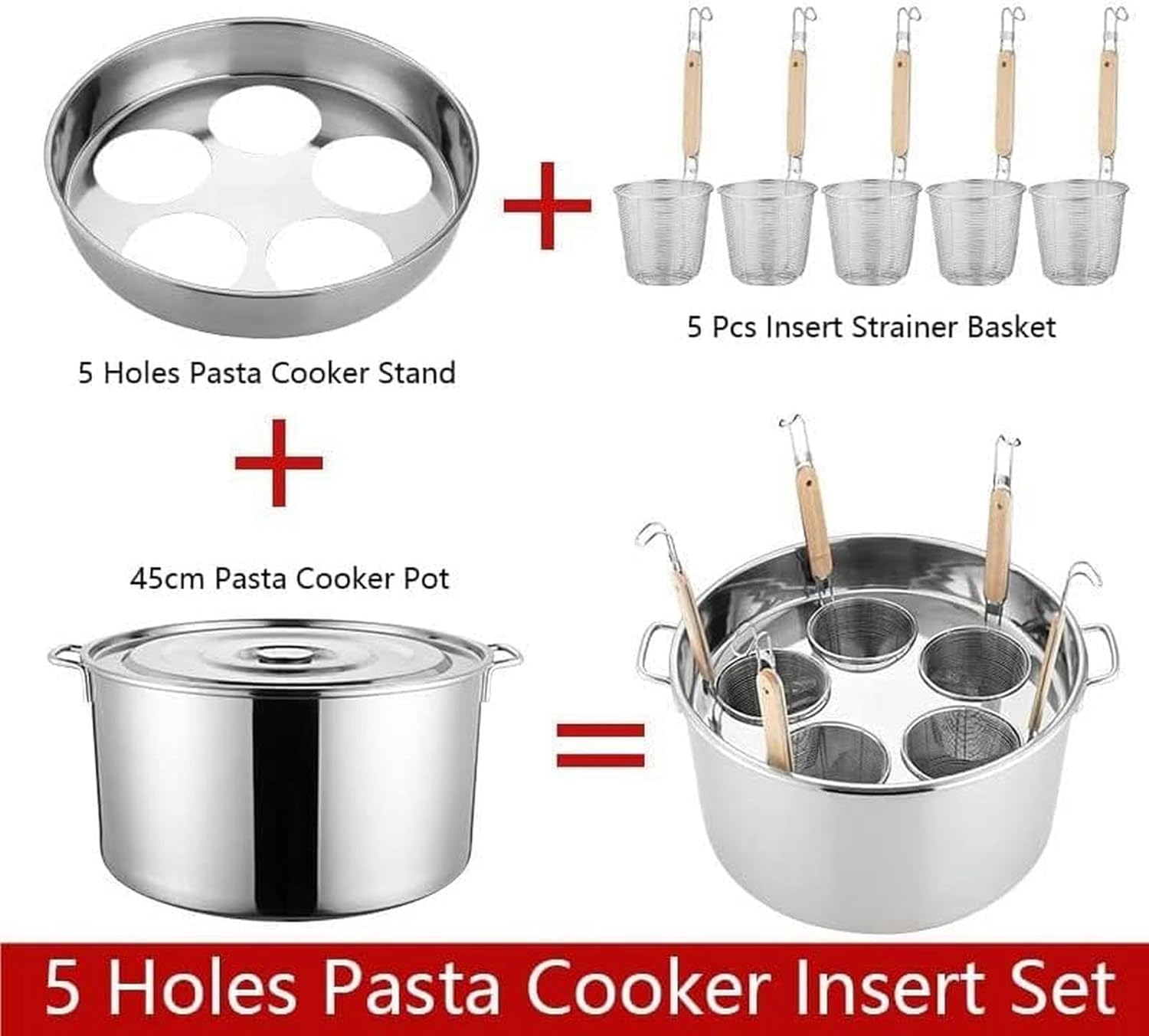 DAOUXIAOSP Stainless Steel Pasta Pot with 5 Strainer Baskets