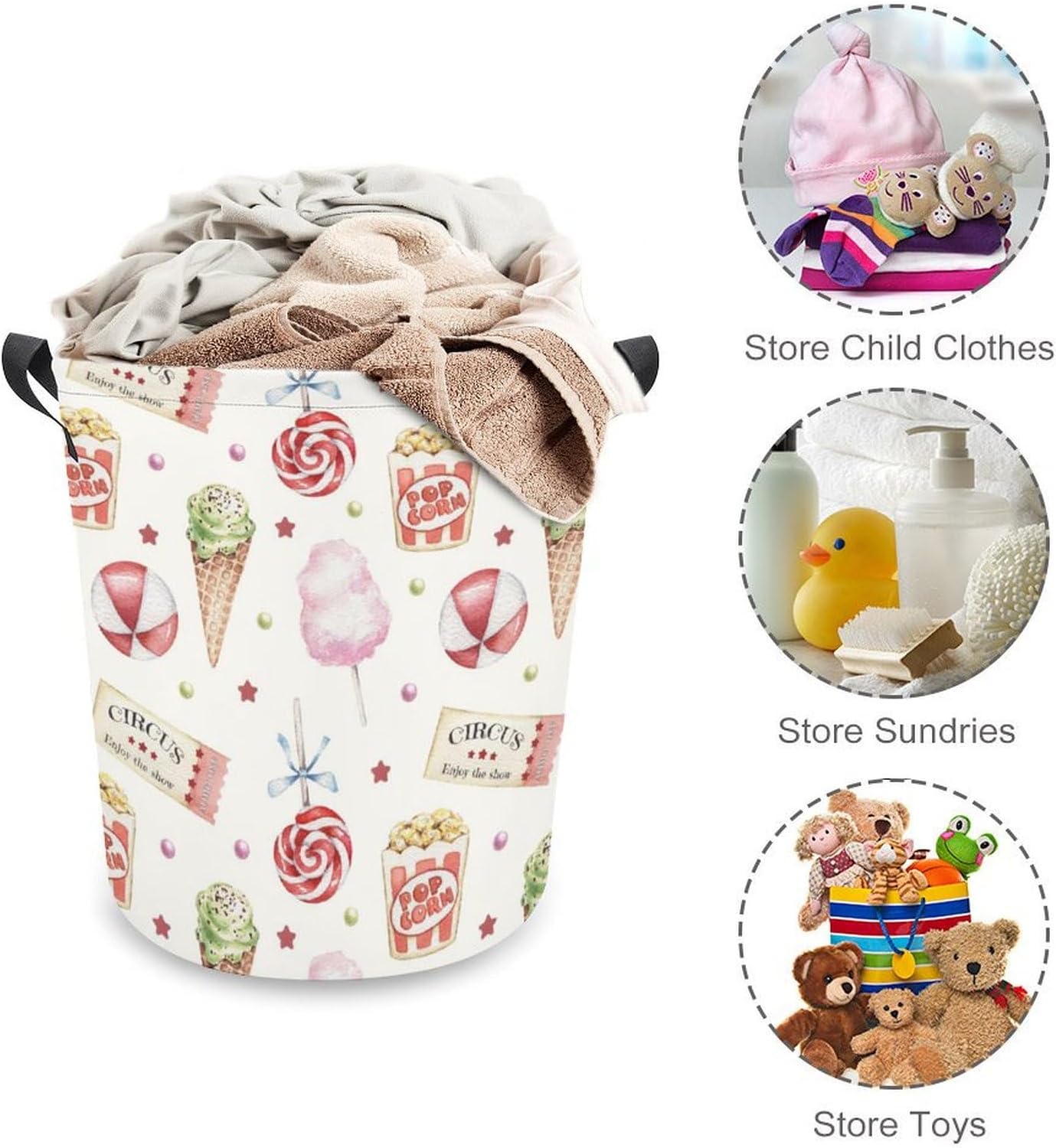 MEIKKO Ice Cream Summer Organizer Collapsible Laundry Basket for Family Kids