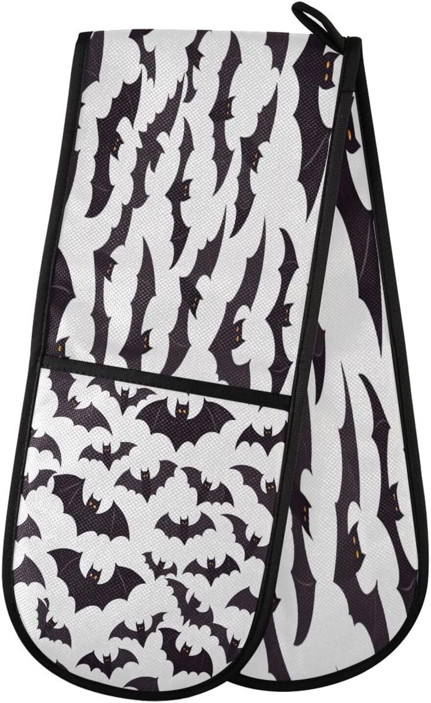 Quteprint Halloween Party Black Bat Long Double Oven Mitts Heat Resistant Pajamas