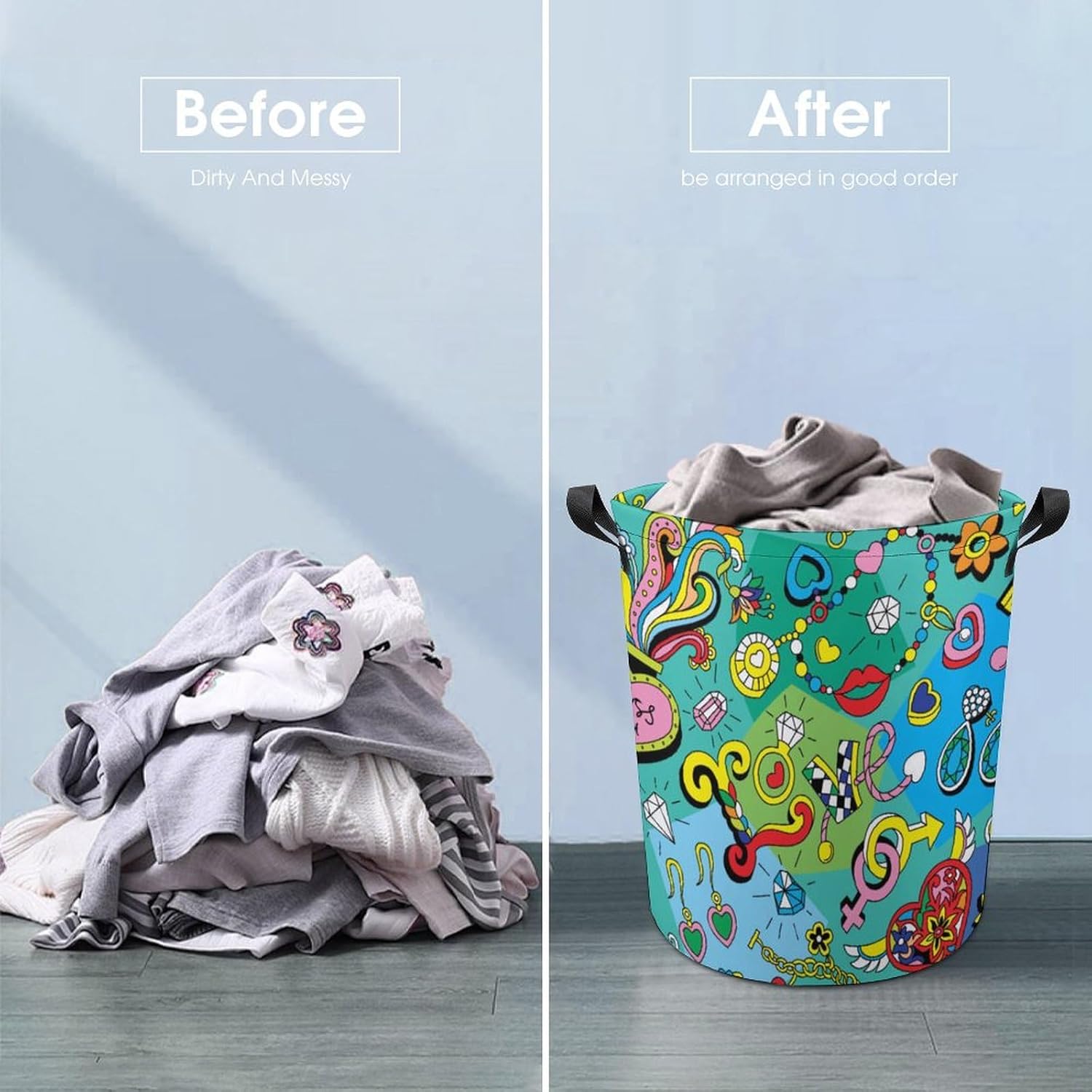 Retro Jewelry Heart Collapsible Laundry Basket