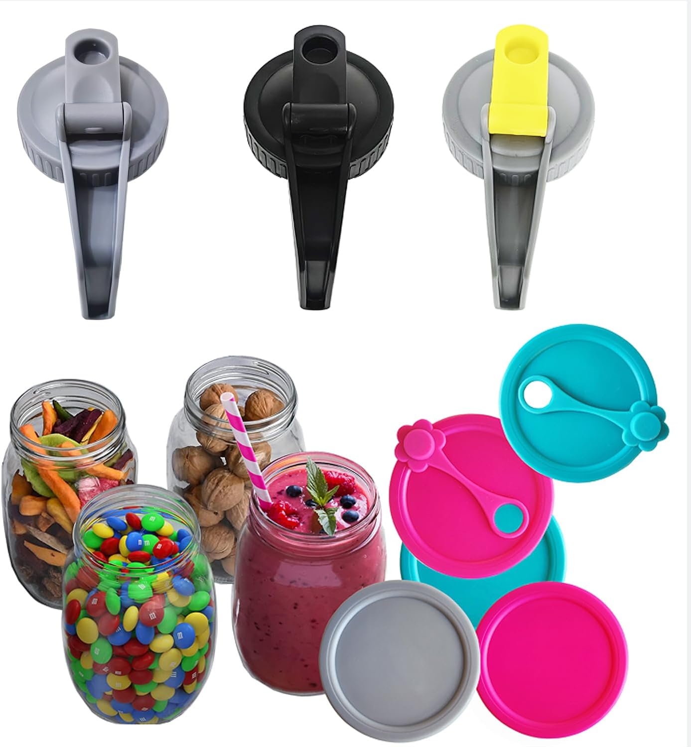 4-Piece Mason Jar Lid with Handle for Sealed Storage