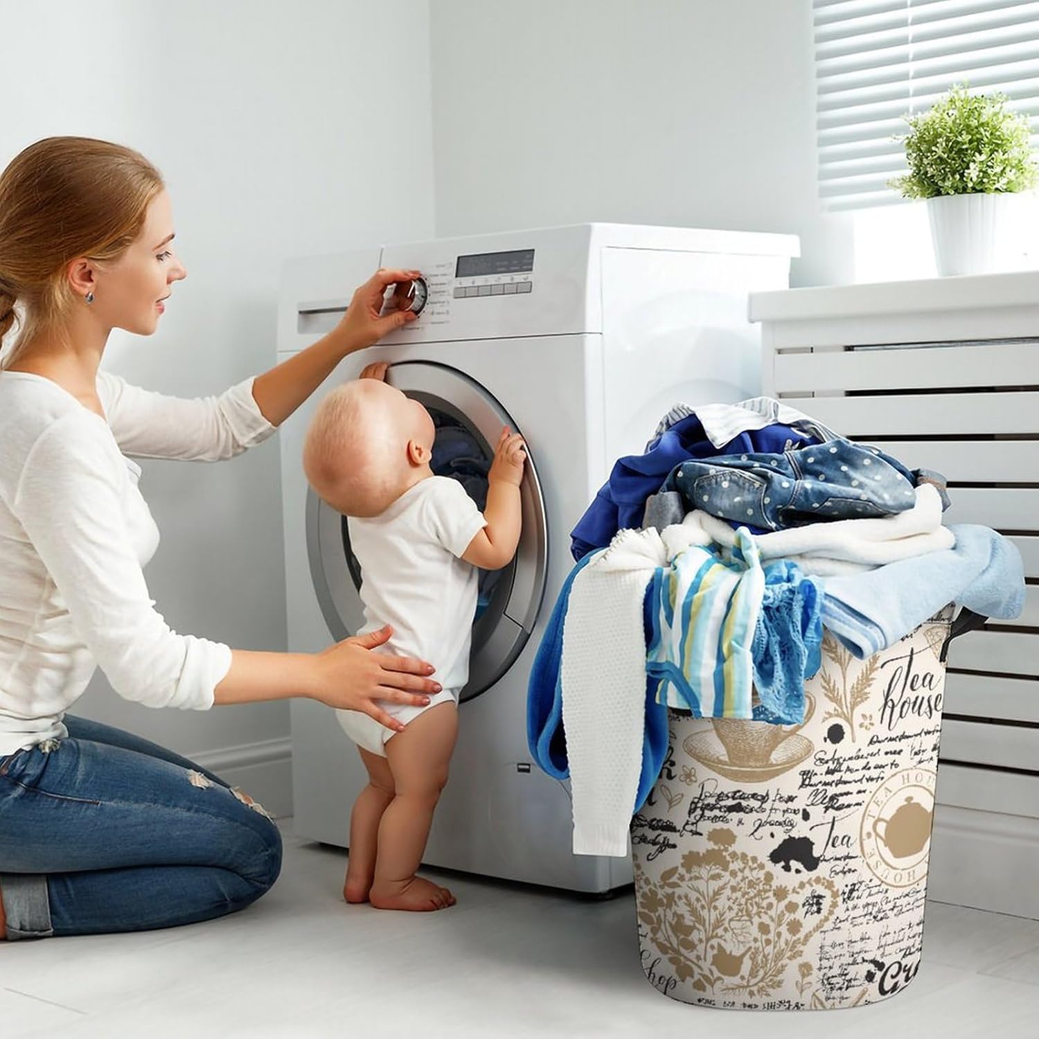 Elegant Tea-Themed Storage Hamper for Laundry Organization